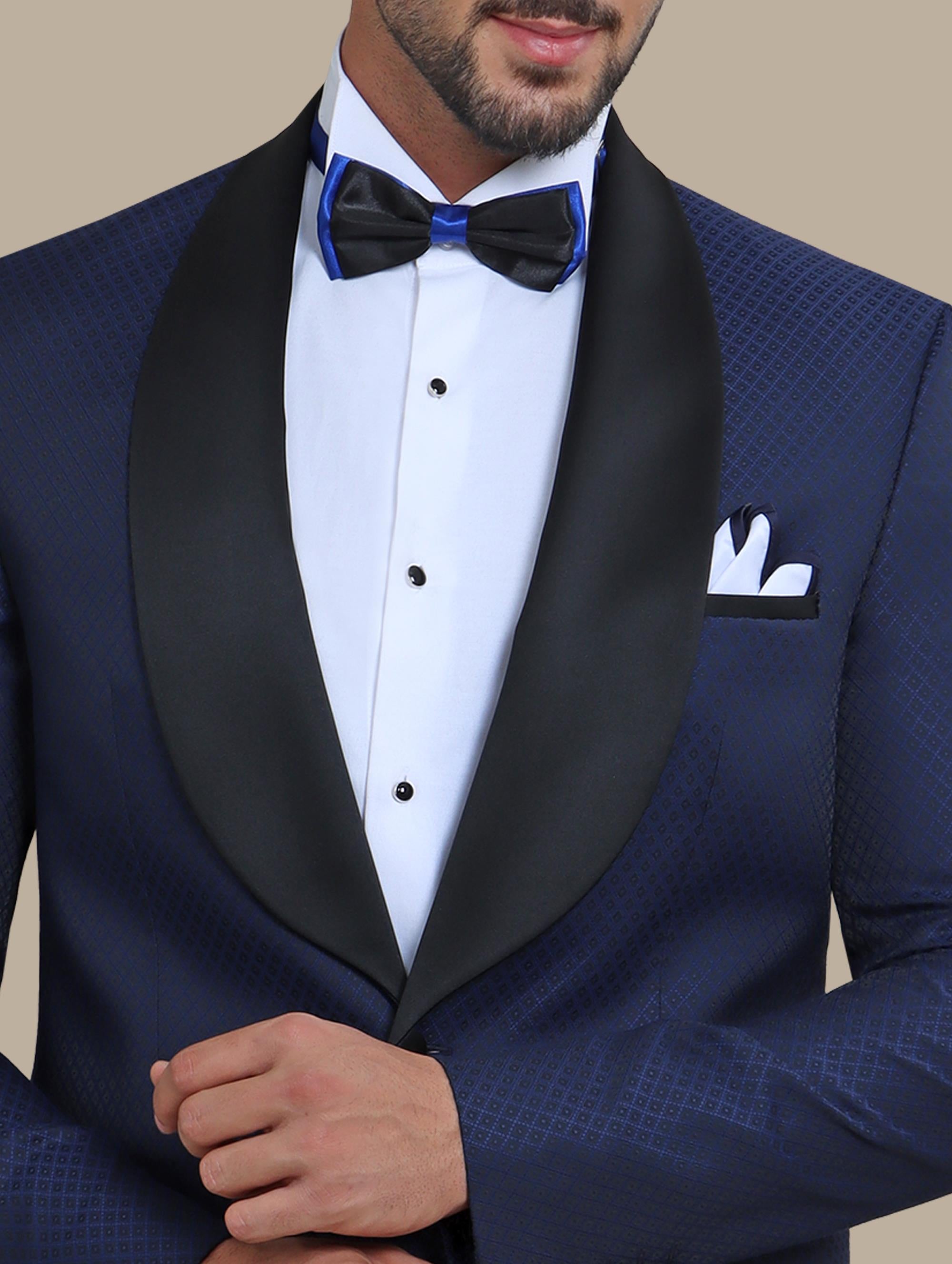 Indigo Elegance: Tuxedo FV Pattern 3-Piece Set