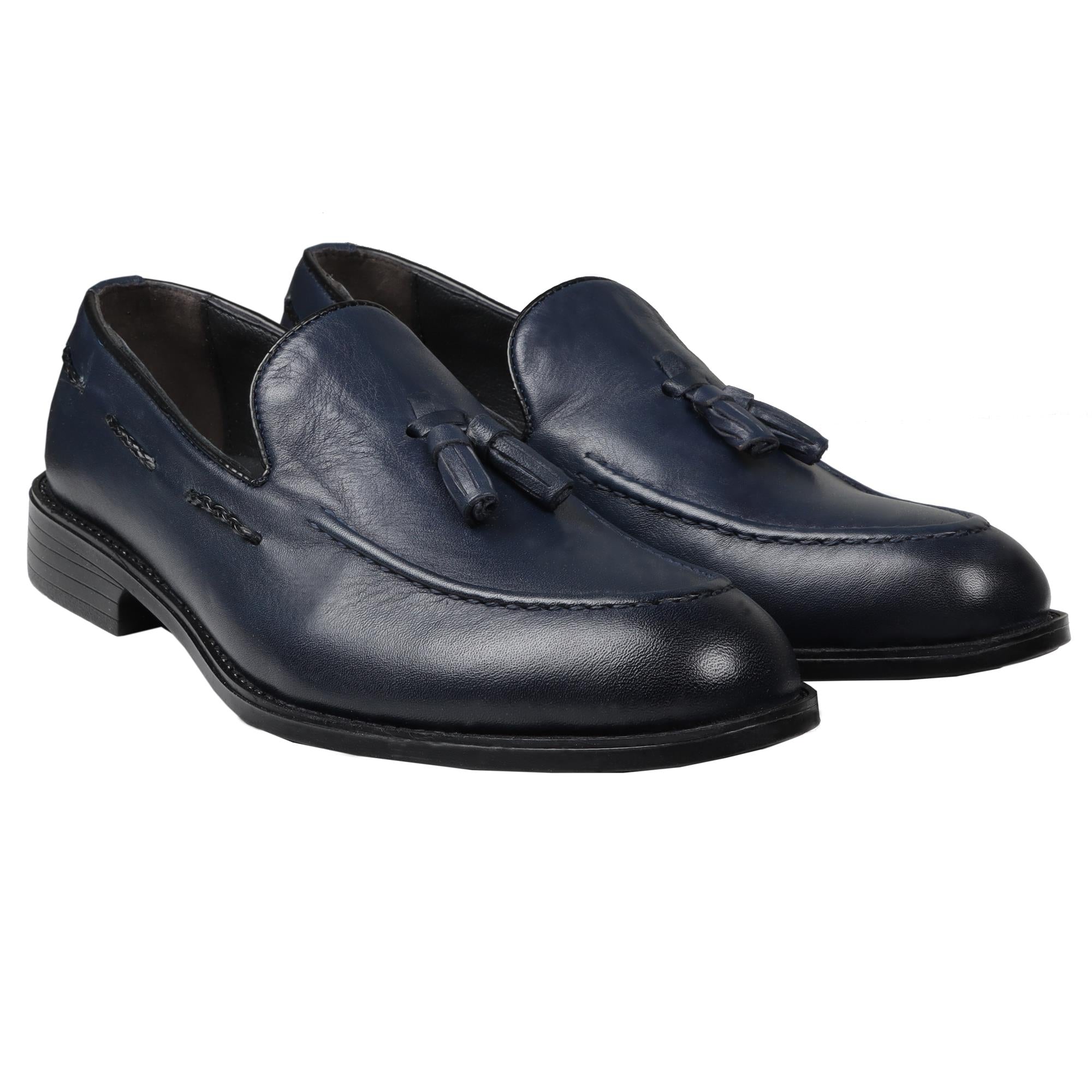 Navy Classic Loafers with Frills