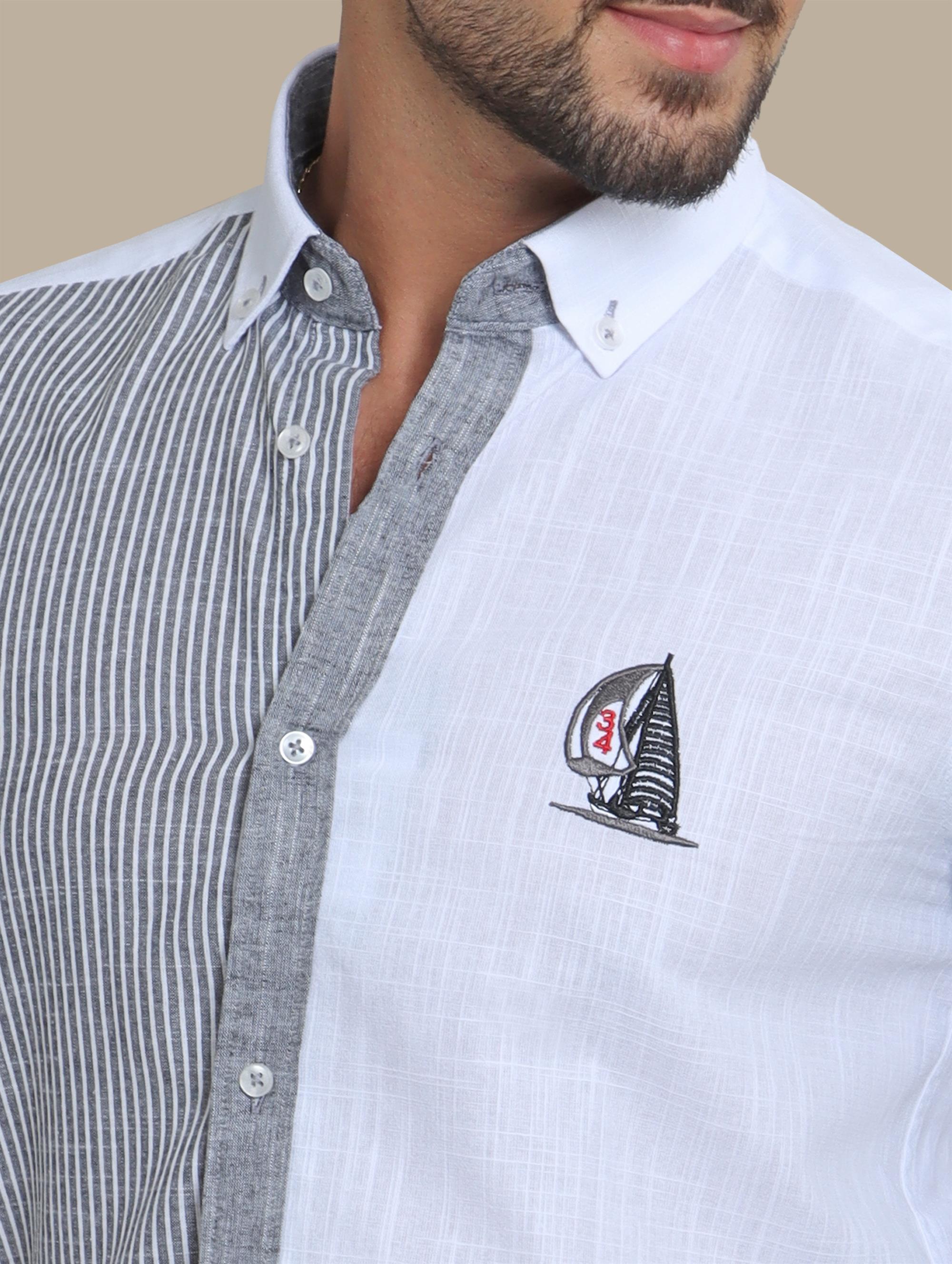 Dark Gray Half-Striped Linen Shirt