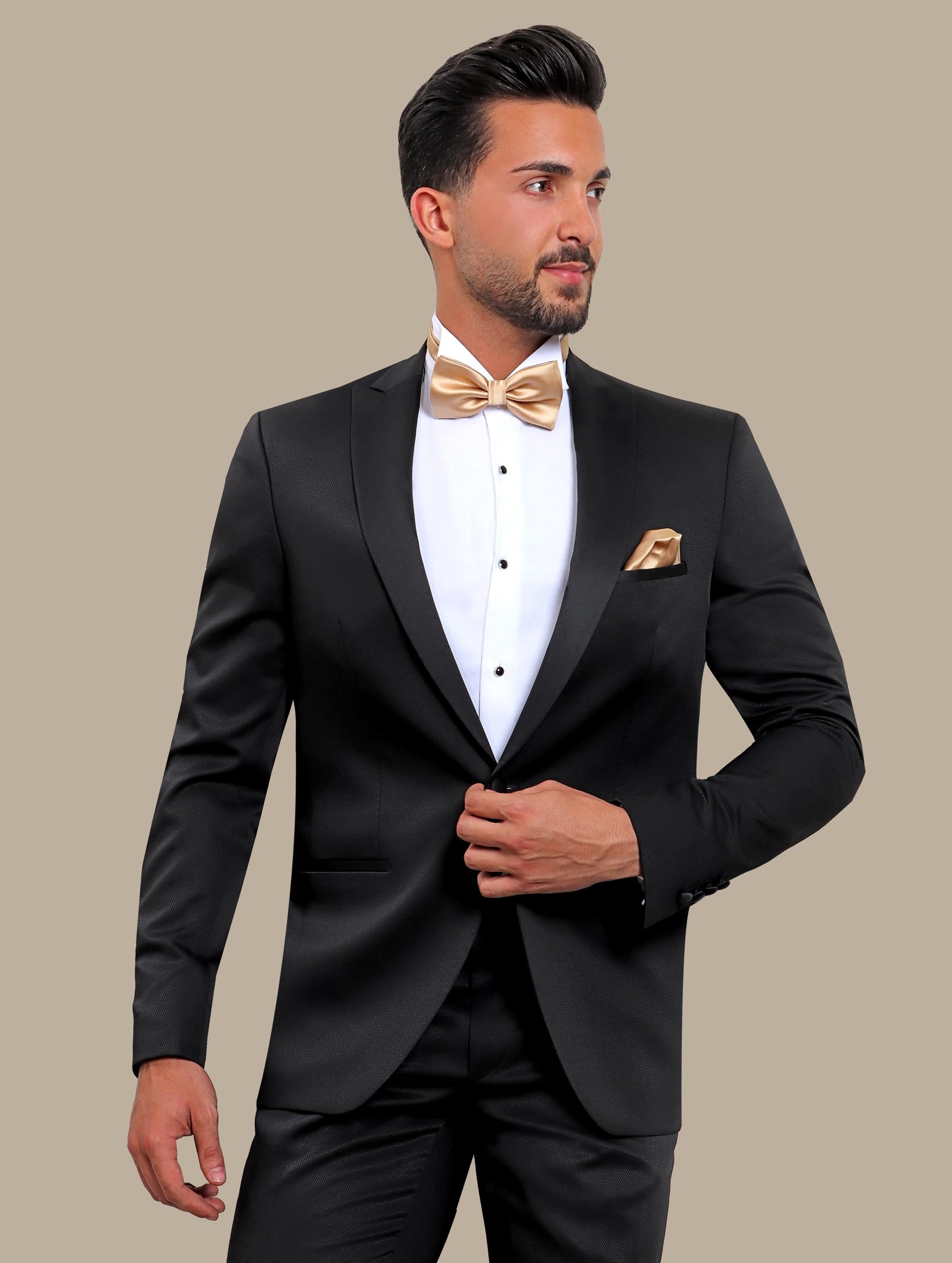 Black Pique Tuxedo with Peak Lapel