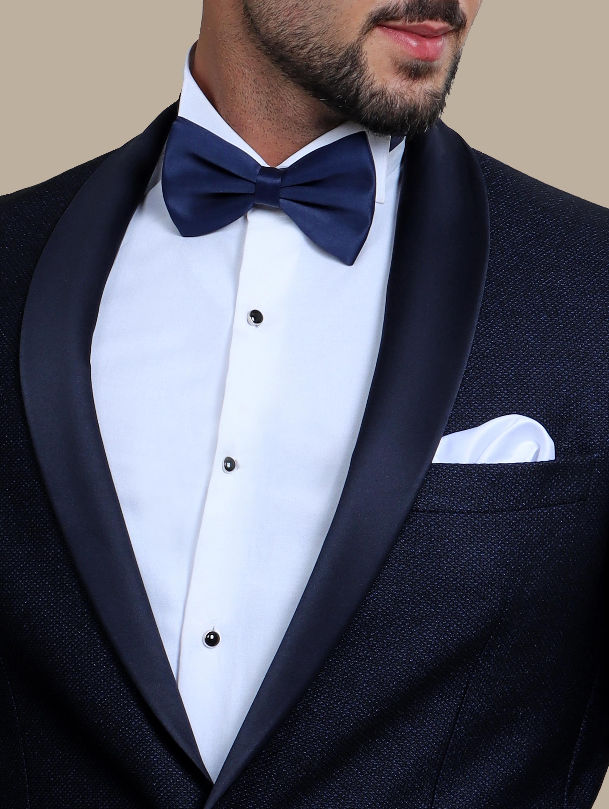 Blue Elegance: Tuxedo with Textured Shawl Lapel