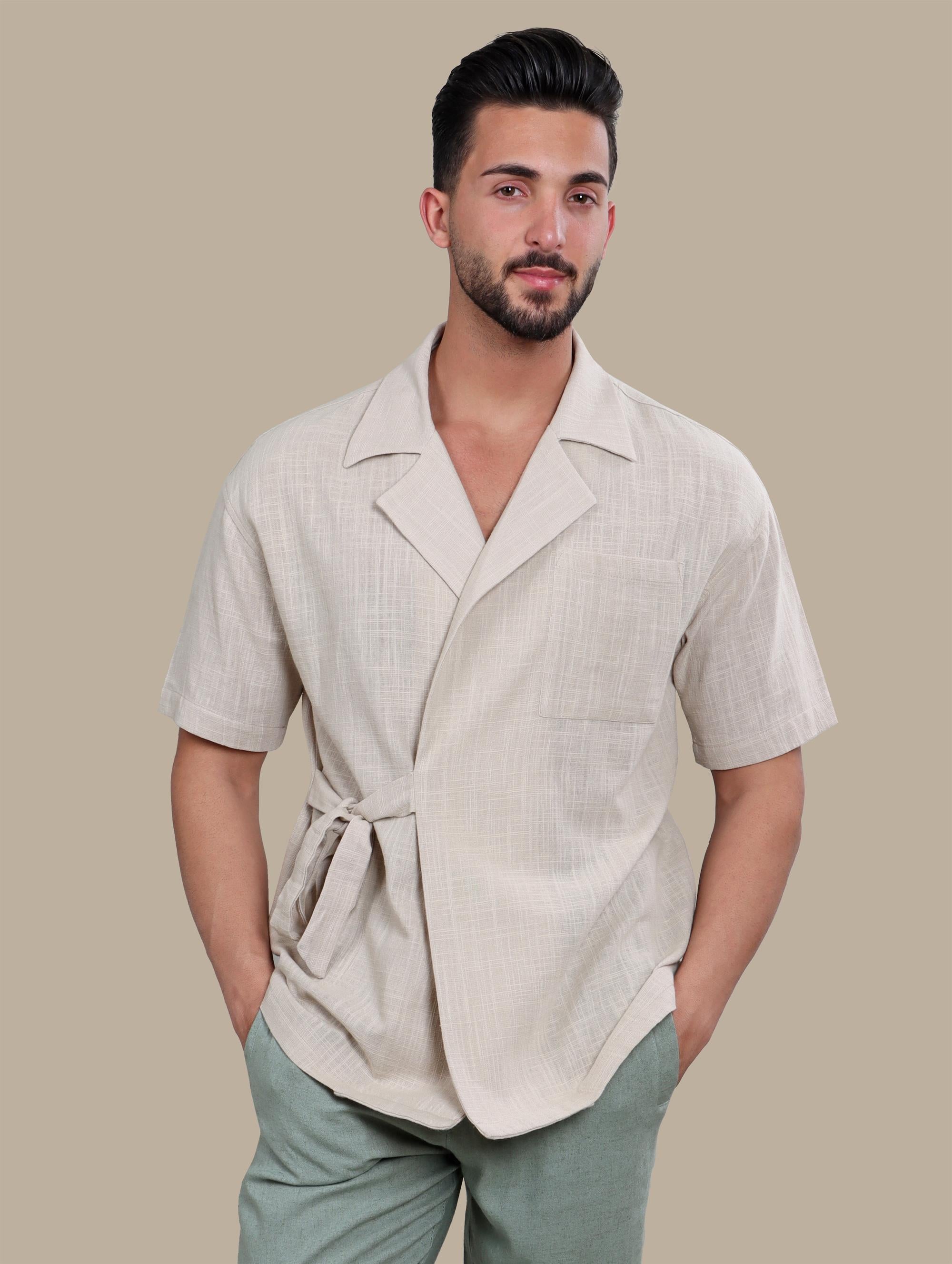 Overshirt With Side Belt and Pocket | Beige