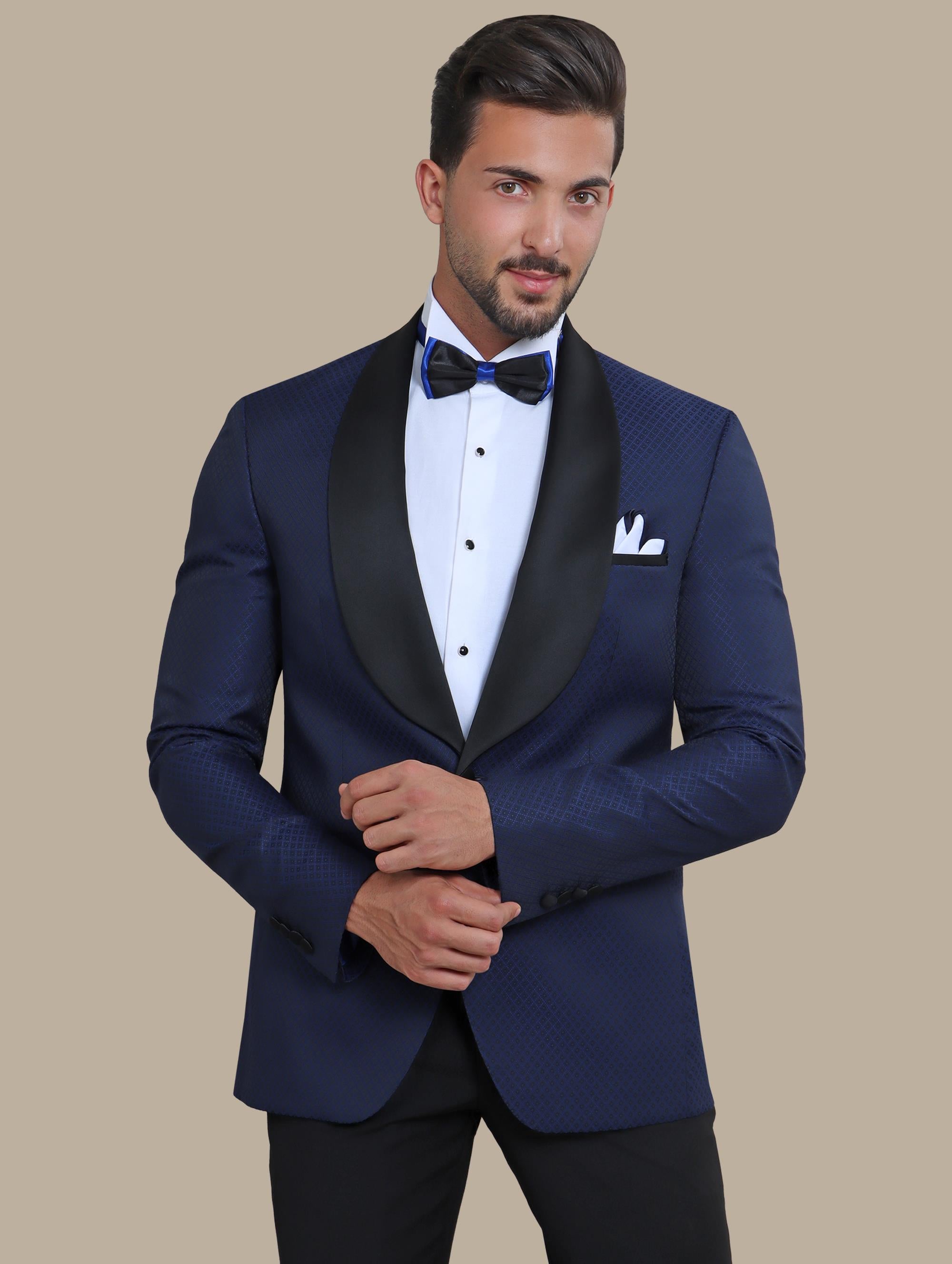 Indigo Elegance: Tuxedo FV Pattern 3-Piece Set