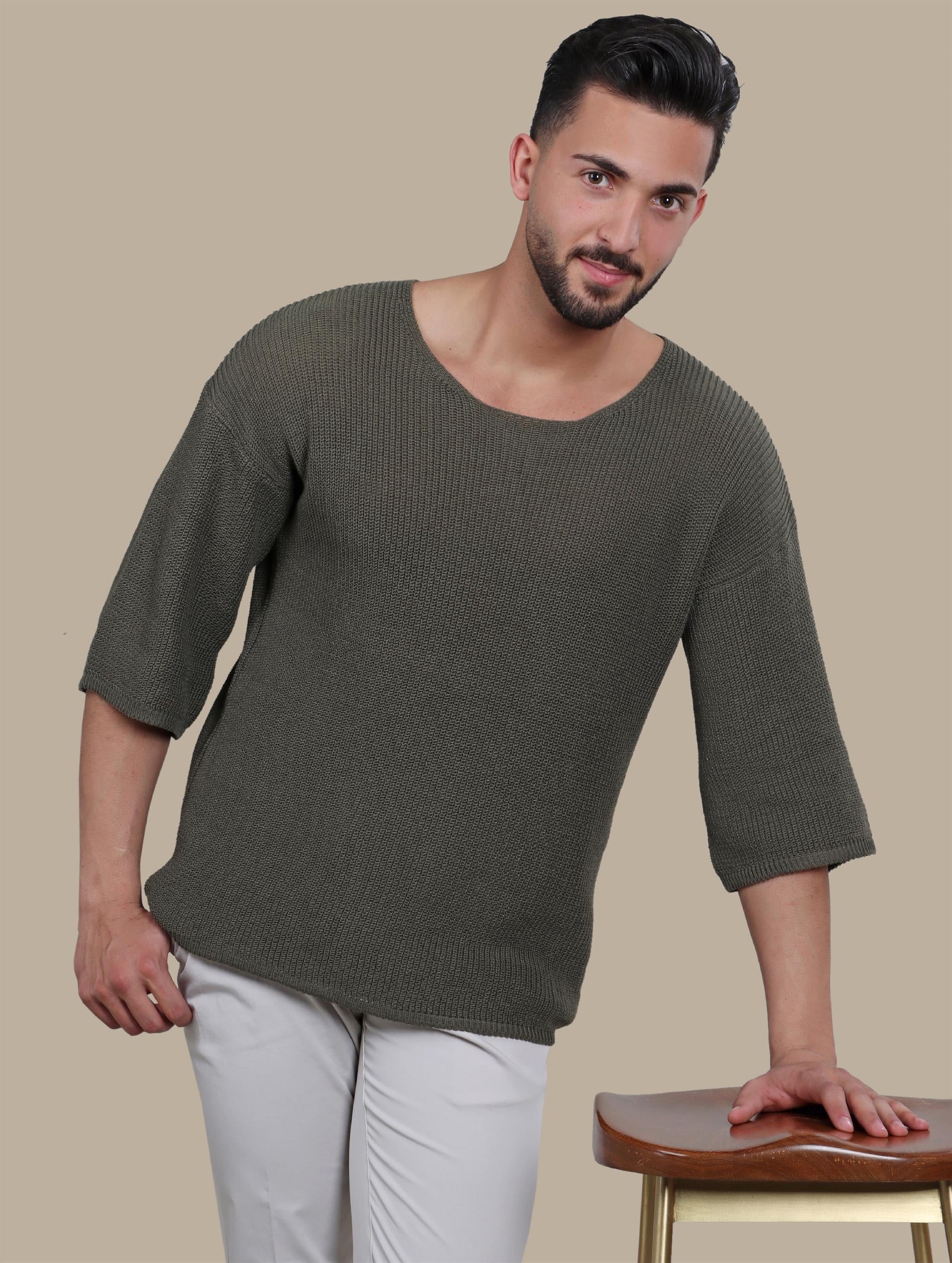 T-Shirt oversized 3/4 Knitted | Khaki