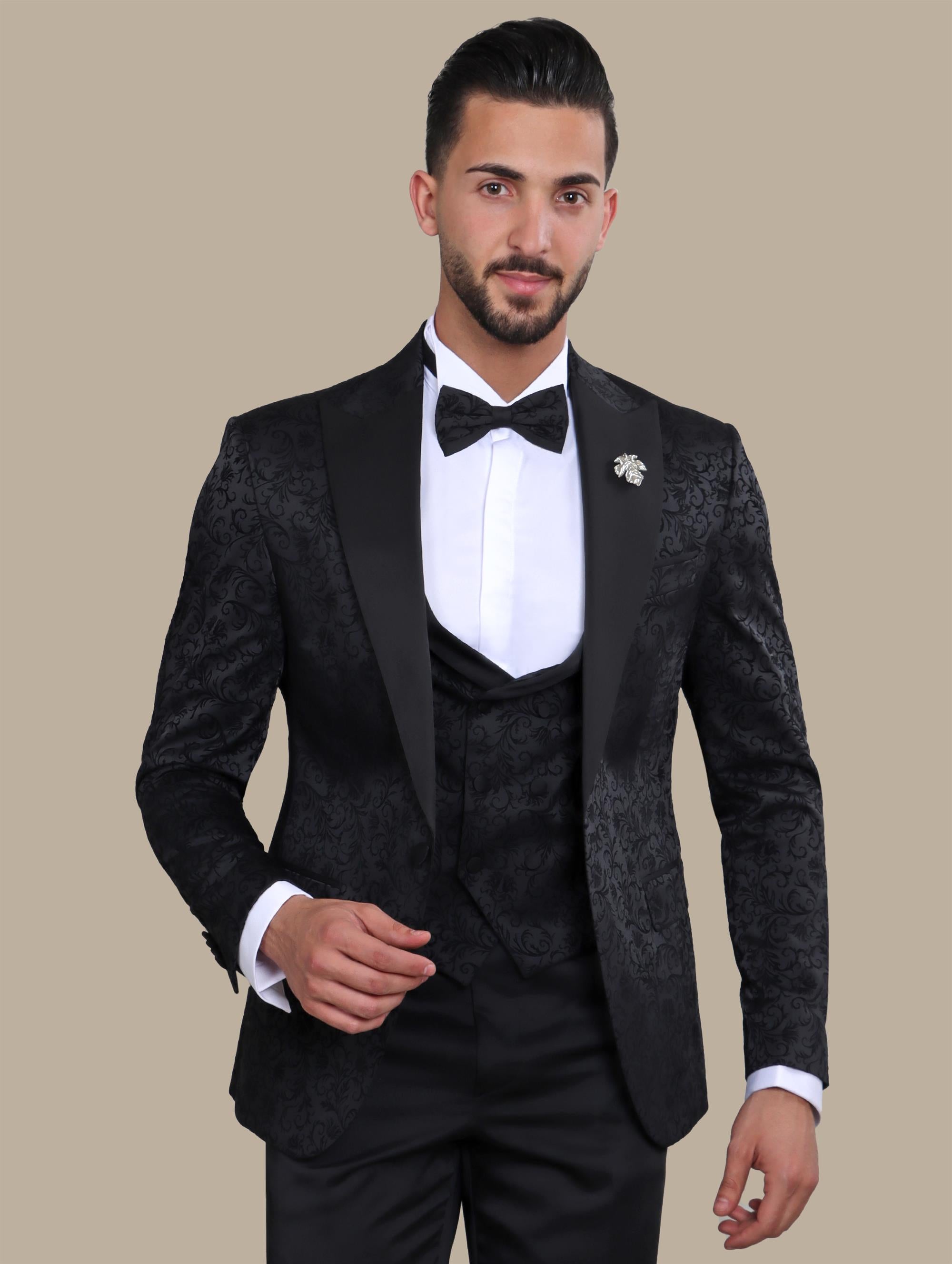 Tuxedo Jacquard Leaves 4 Pcs | Black