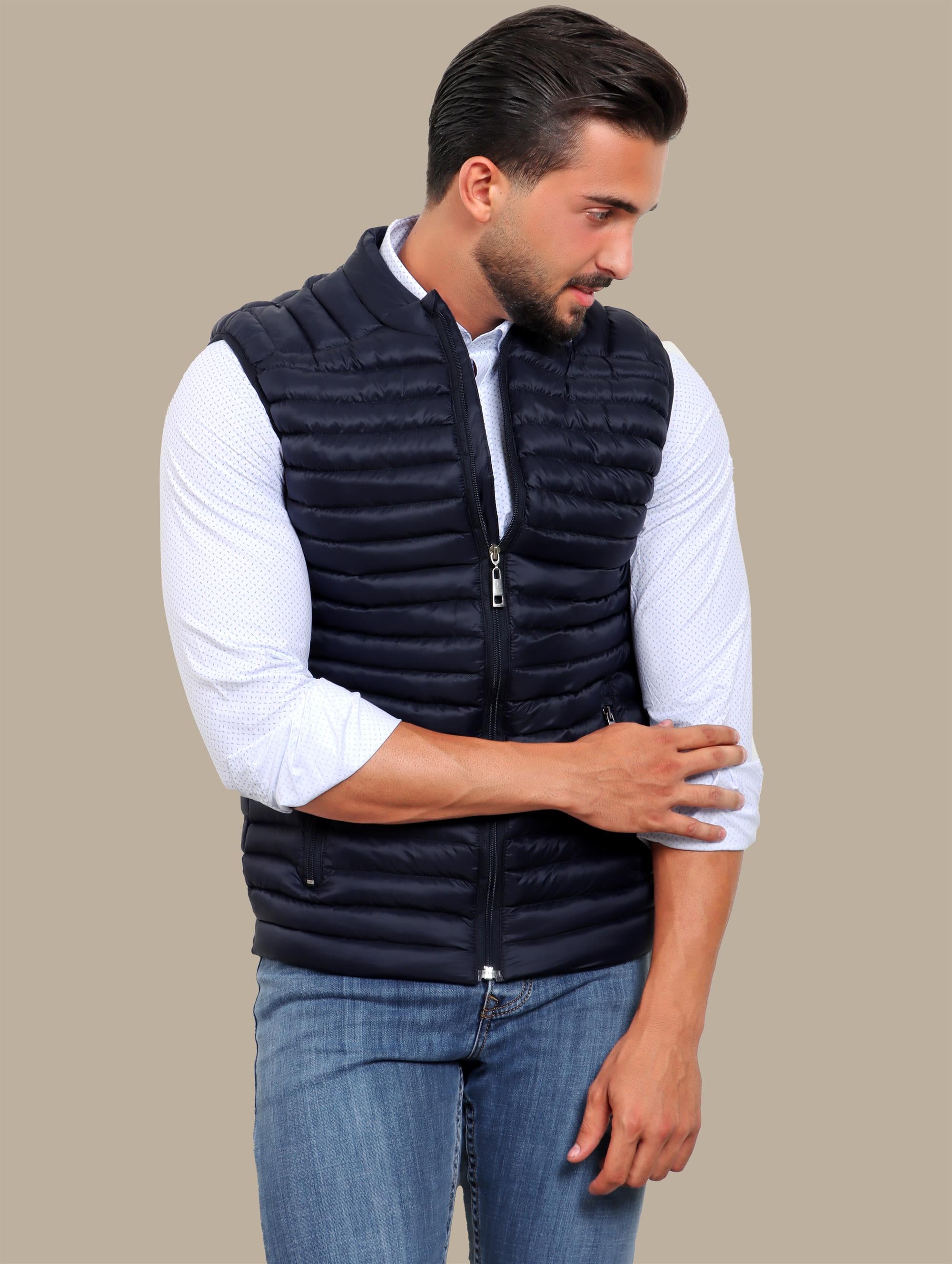 Midnight Luxe: Navy Padded Puffer Vest for Sleek Comfort