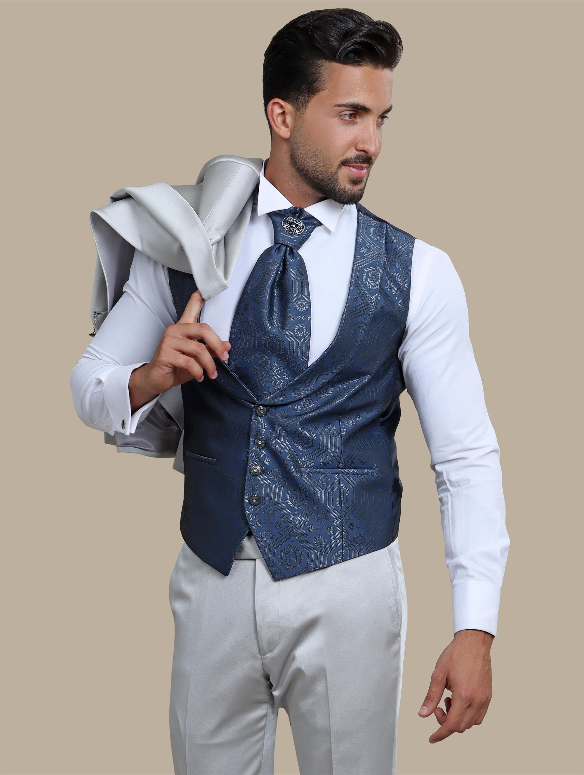 Timeless Sophistication: Silver 6-Button Shawl Collar Tuxedo