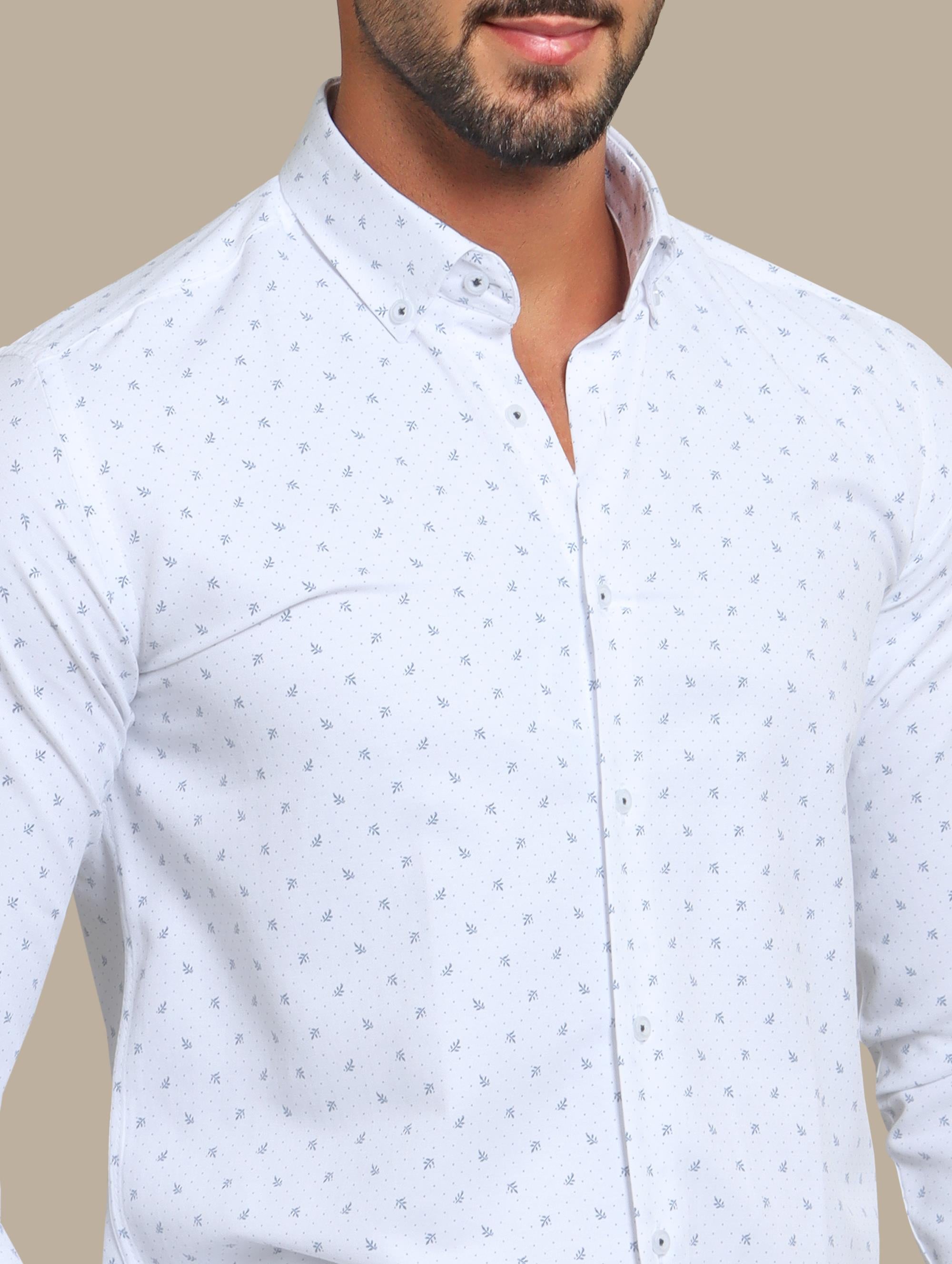 Navy Leaves Print Button-Down Shirt