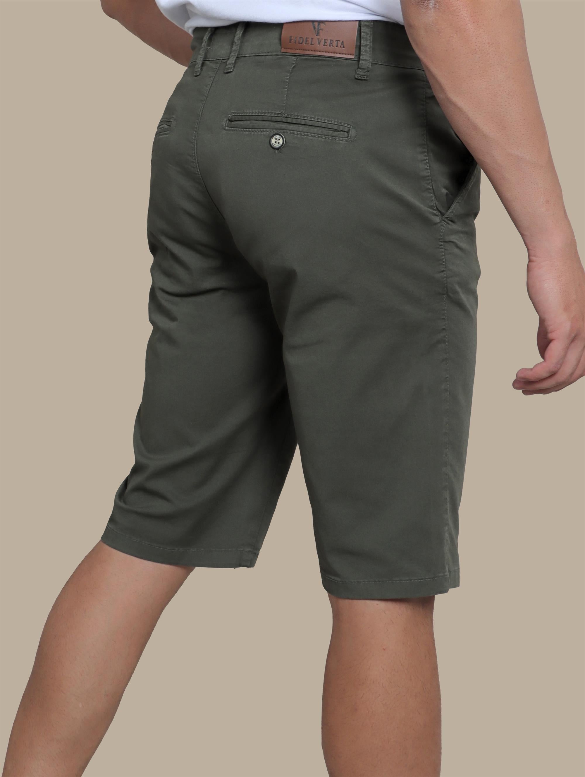 Green Plain Slim Fit Chino Shorts