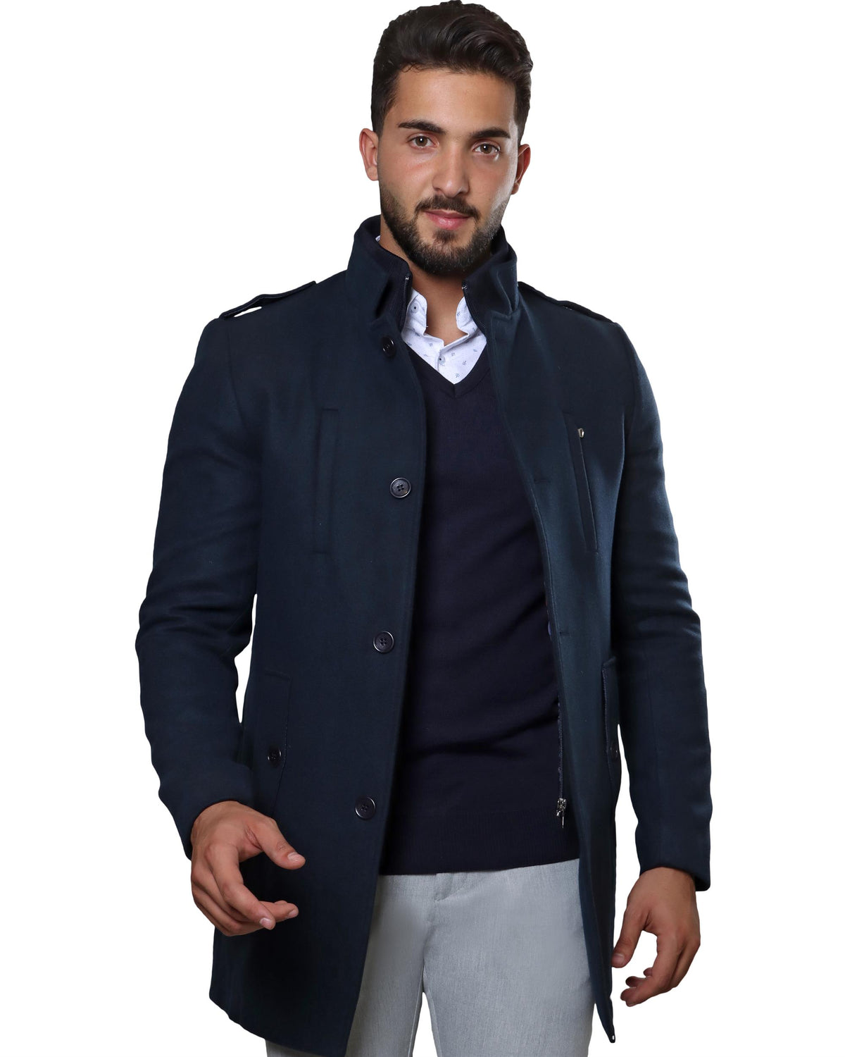 Coat with Detachable Mao Collar