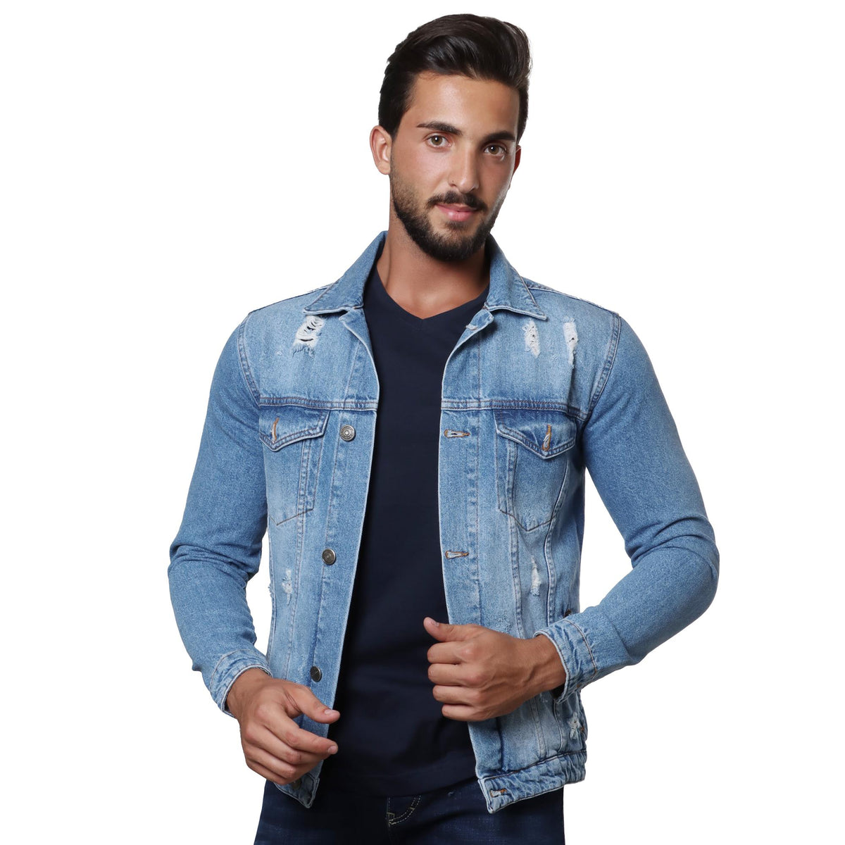 Urban Edge Unleashed: Ripped Denim Jacket for Raw Rebellion