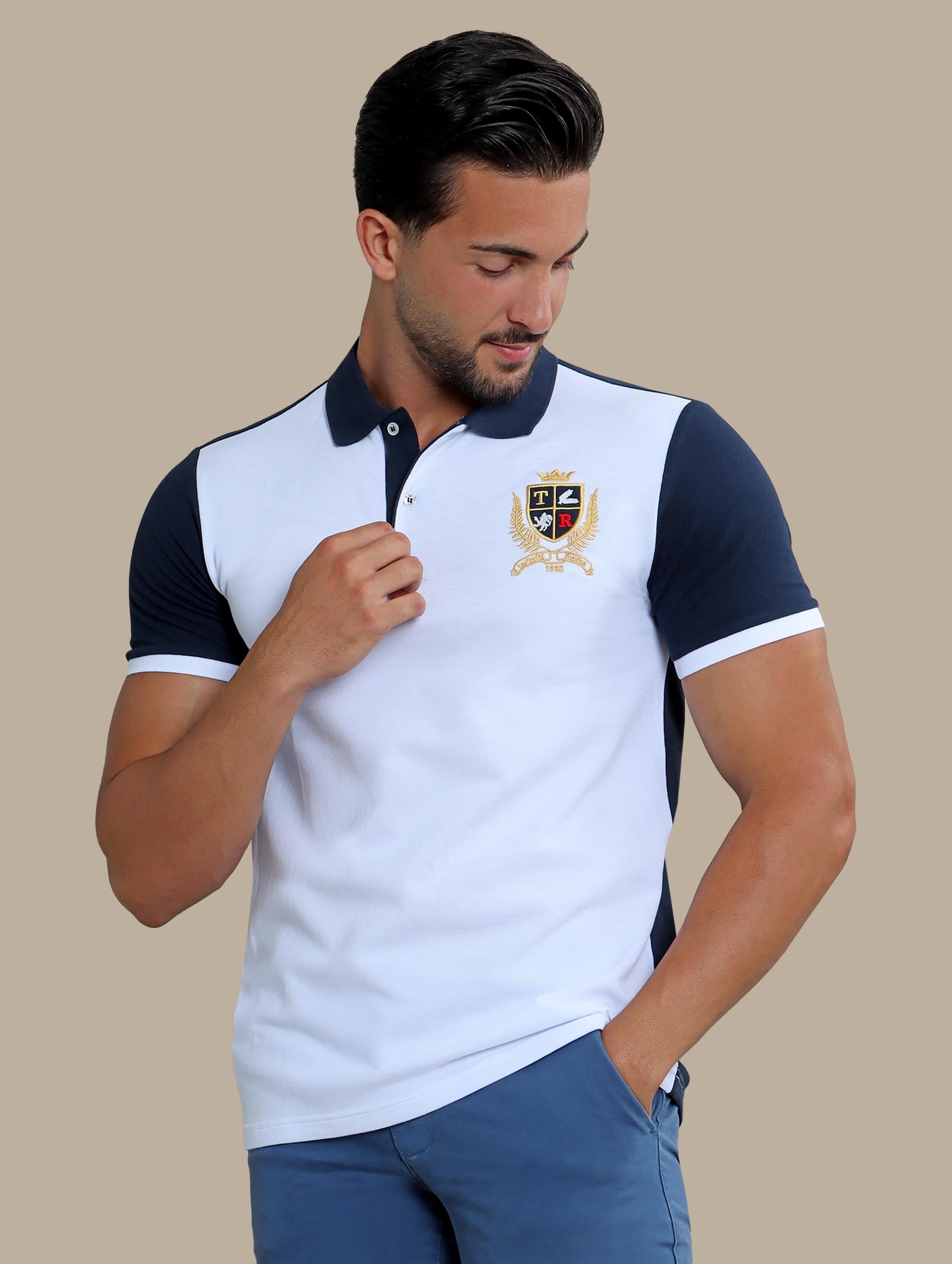 White Polo with Patch Piping: Stylish Detail