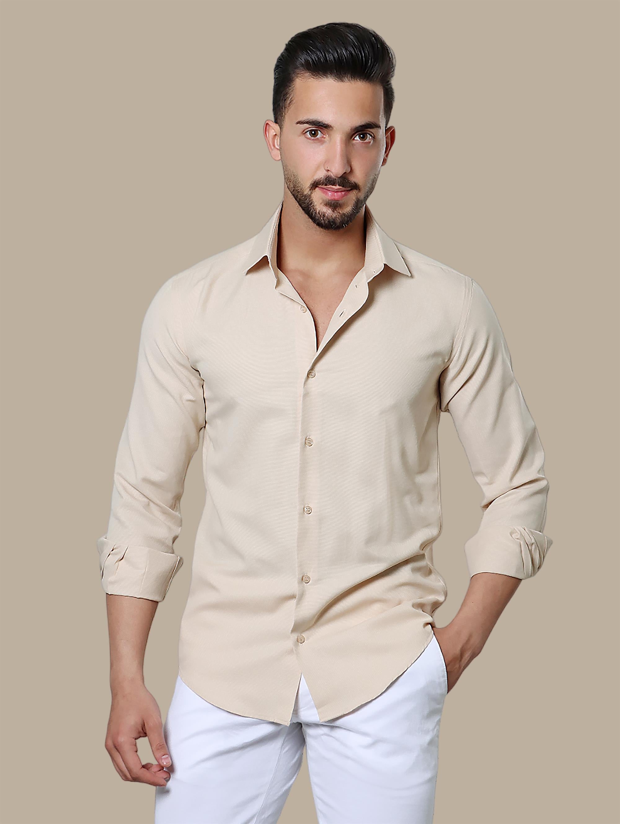 Beige Chambray Slim Shirt