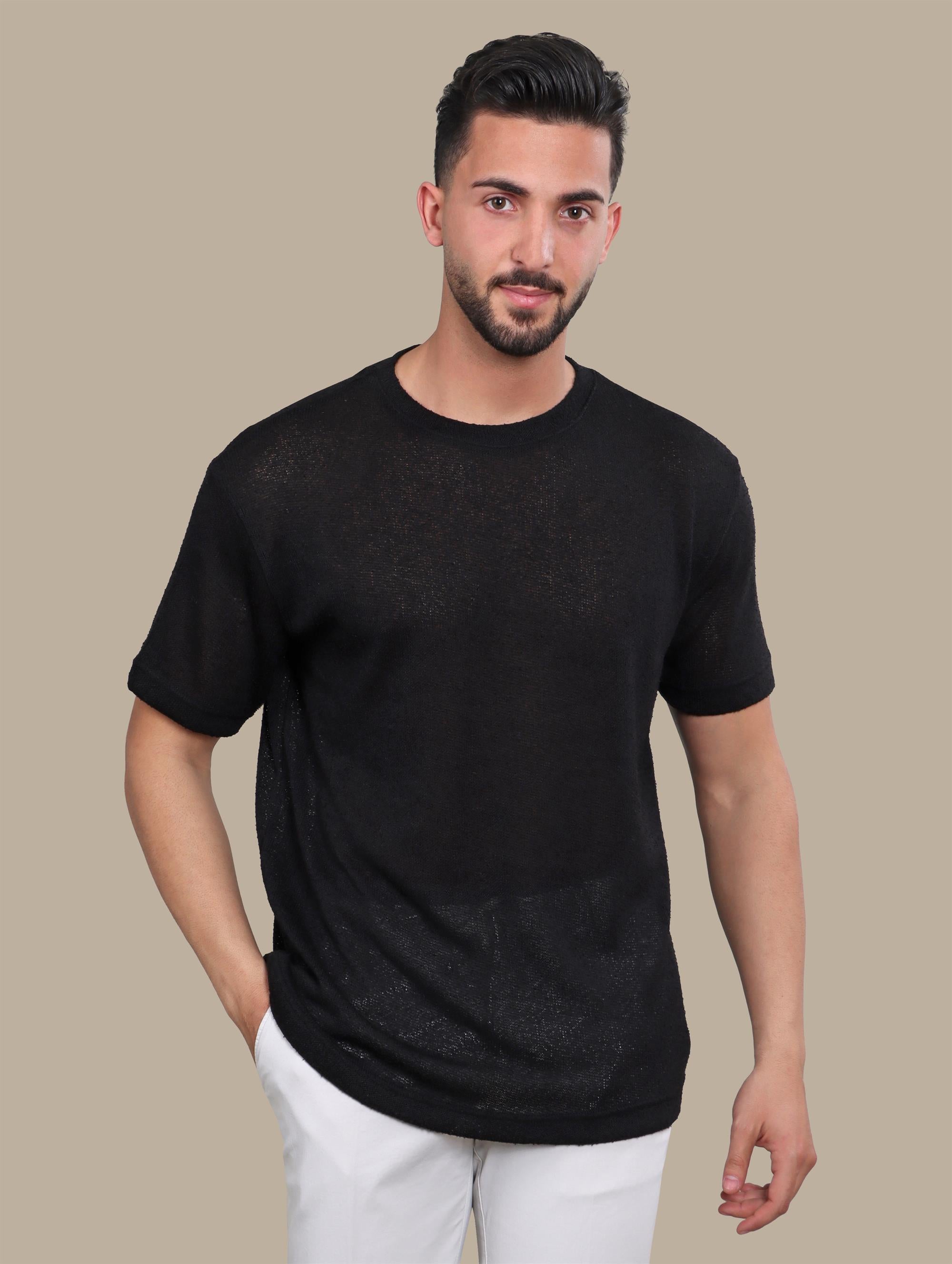 Oversized Knitted Black T-Shirt