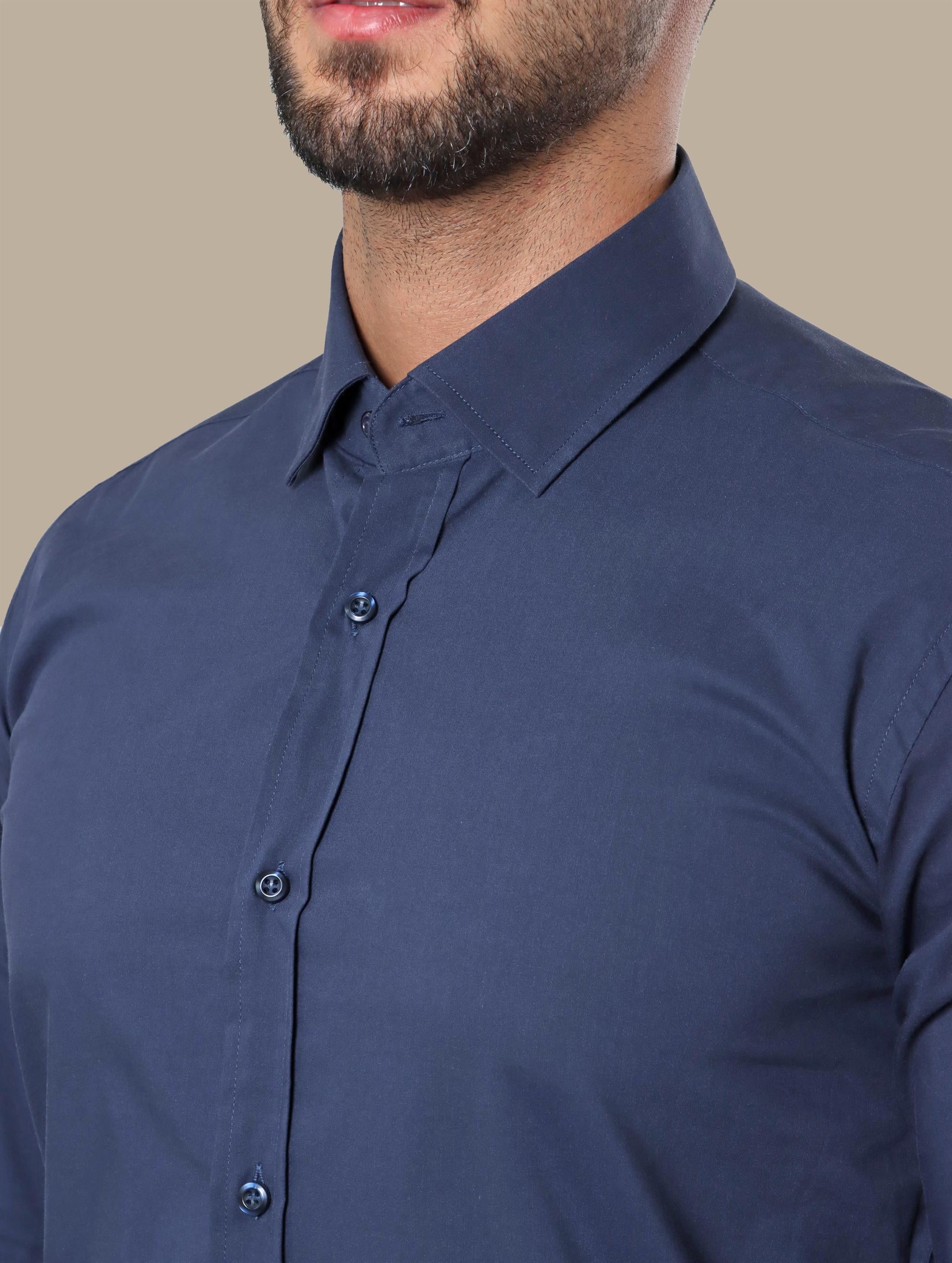 Navy Sophistication: Lycra Plain Shirt for Effortless Elegance