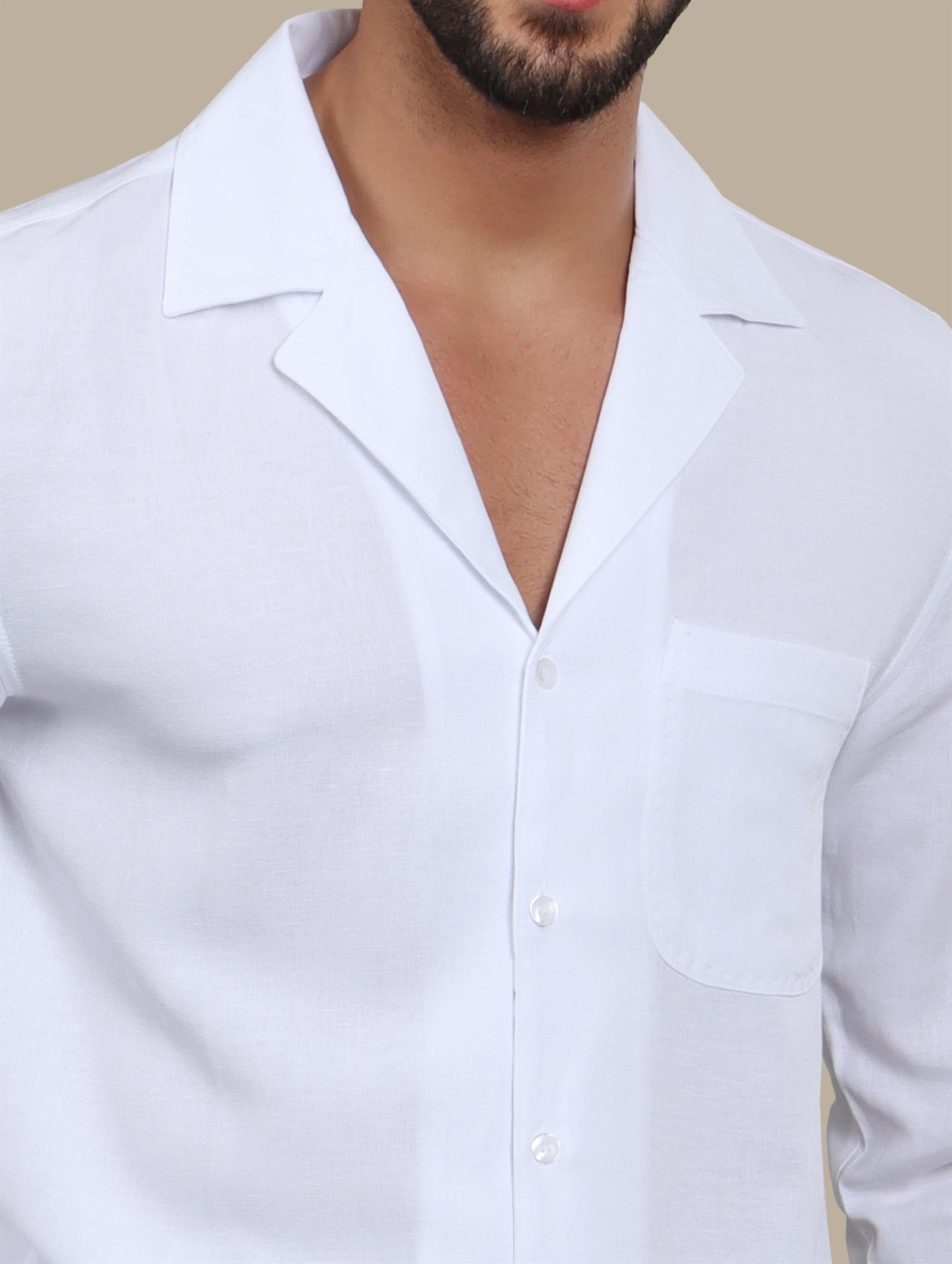 Elegant White Linen Patch Djellaba Shirt