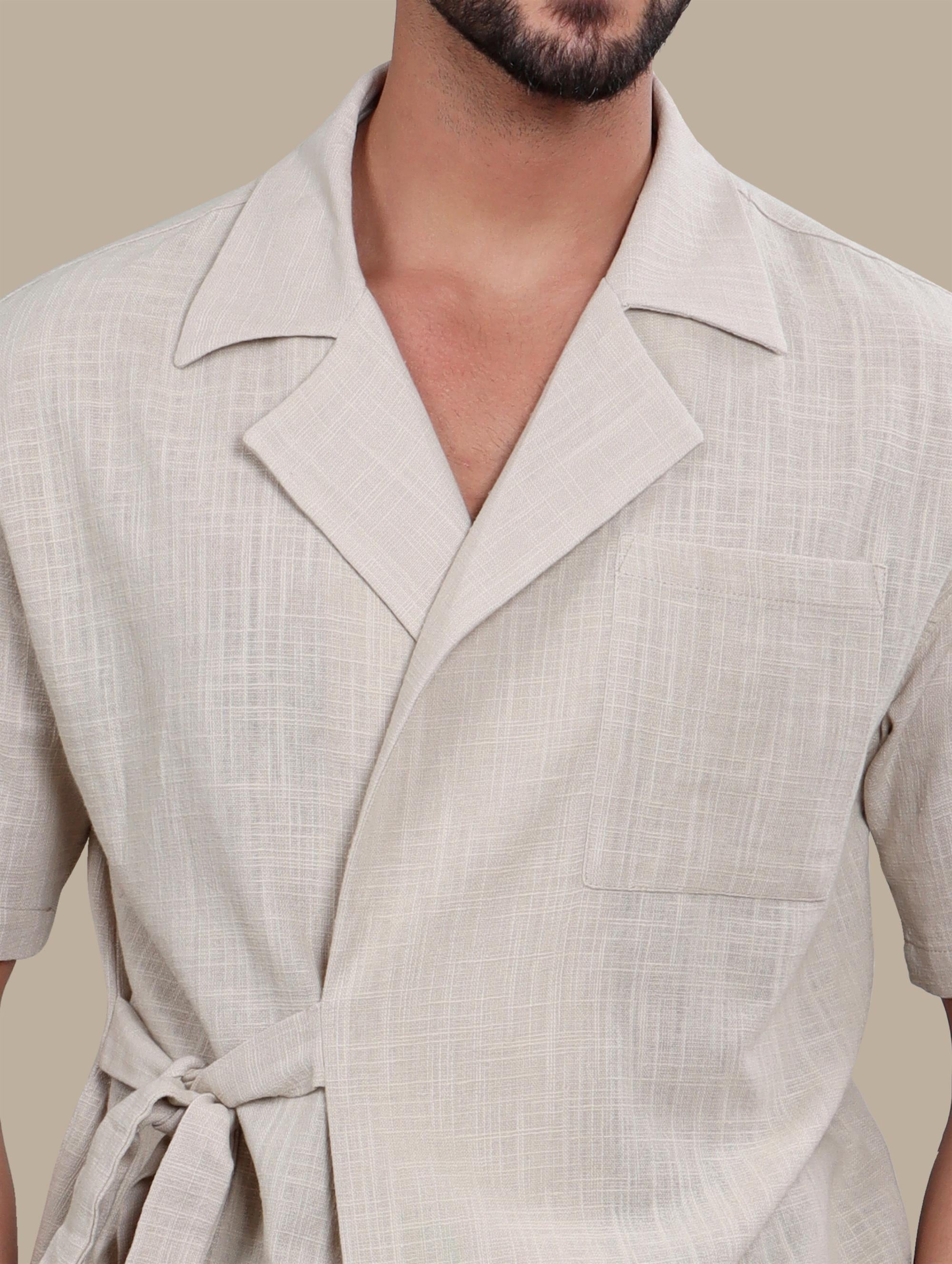 Overshirt With Side Belt and Pocket | Beige