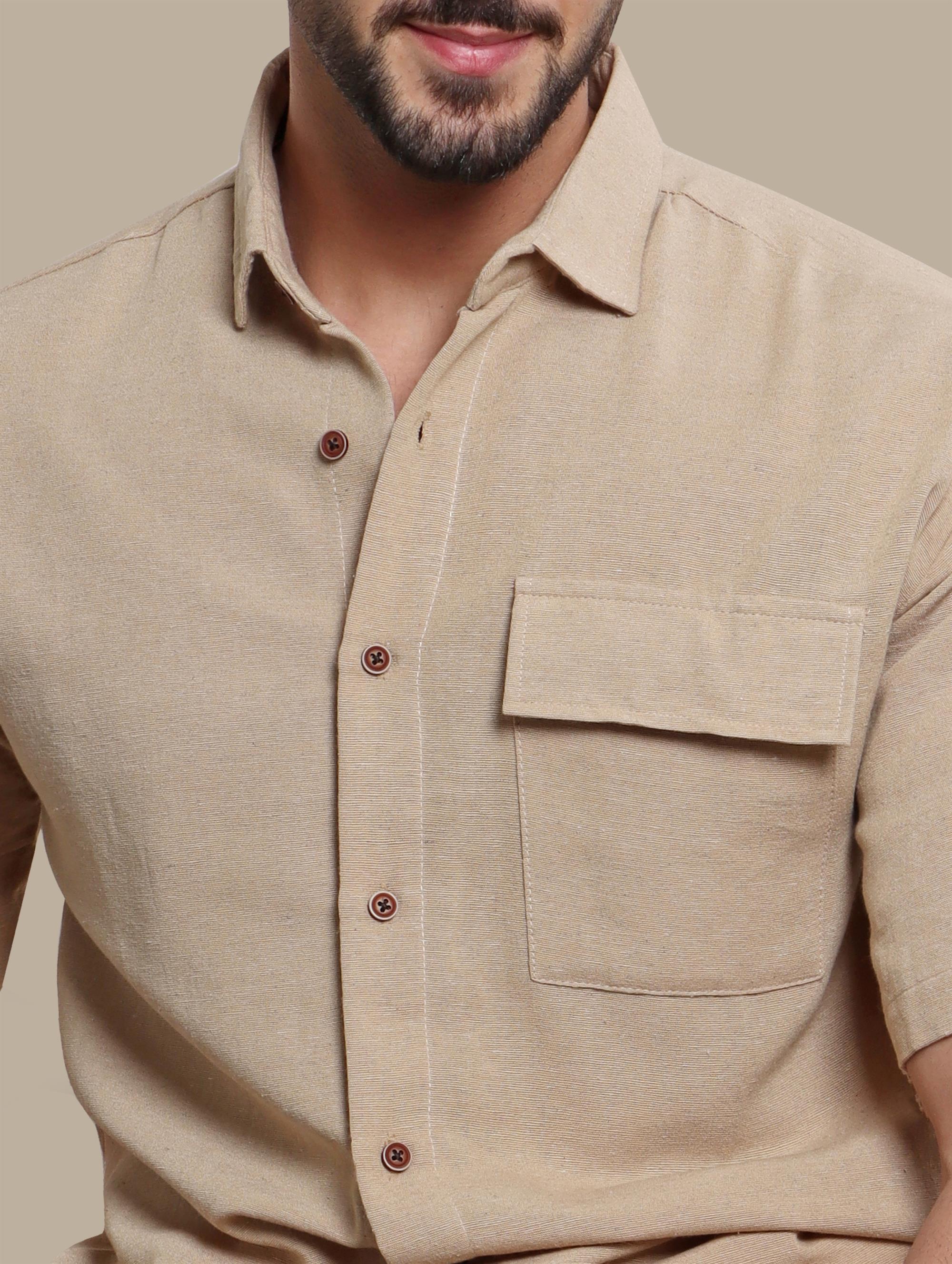 Shirt Linen 1 Pocket Short Sleeve | Camel