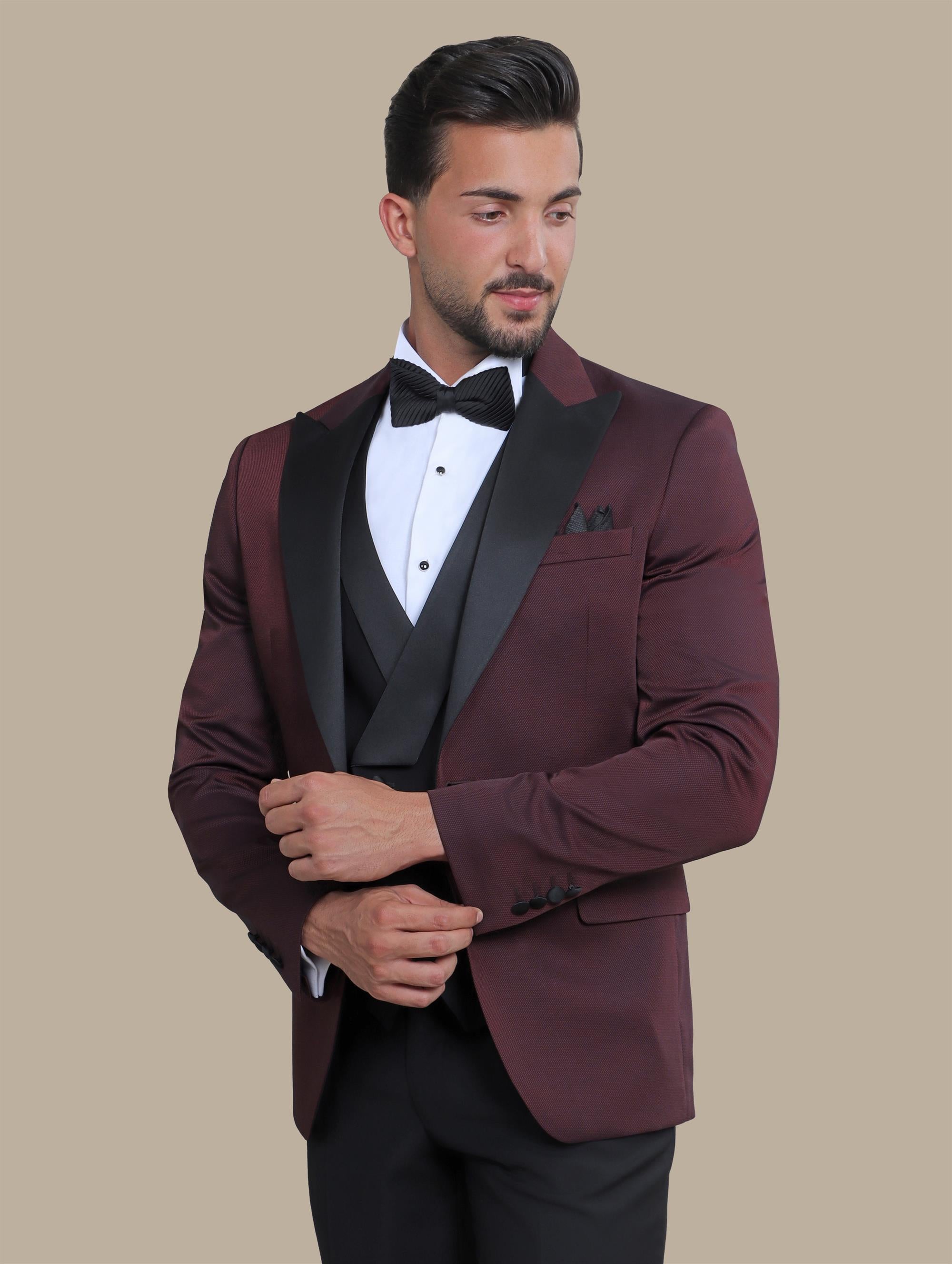 Burgundy Peak Lapel Tuxedo Suit – 3 Pieces