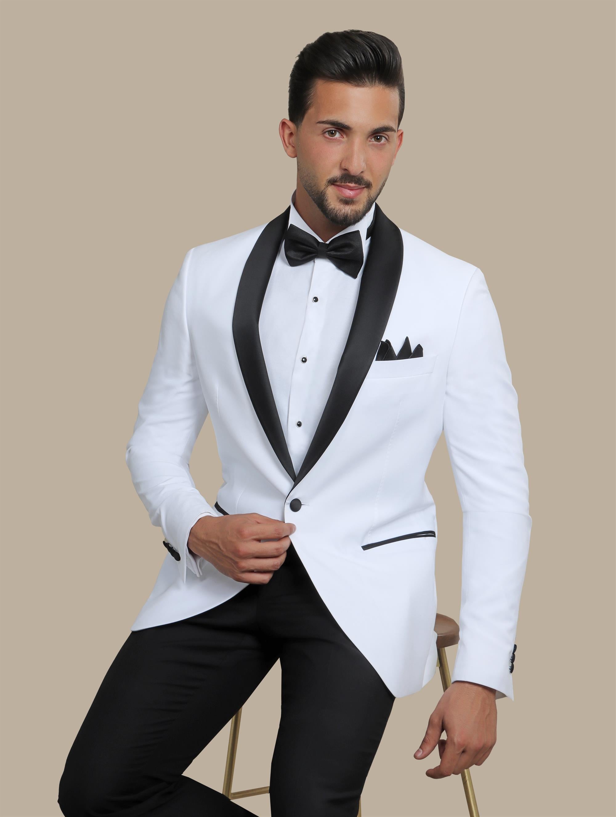 White Tuxedo with Col Chale Collar