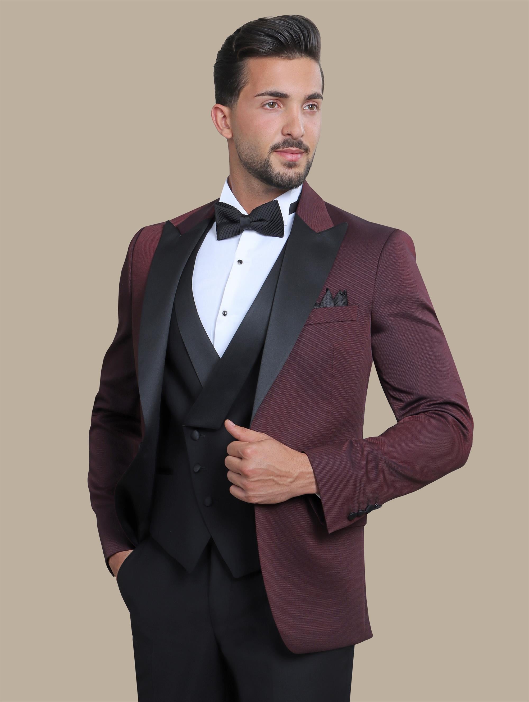 Burgundy Peak Lapel Tuxedo Suit – 3 Pieces