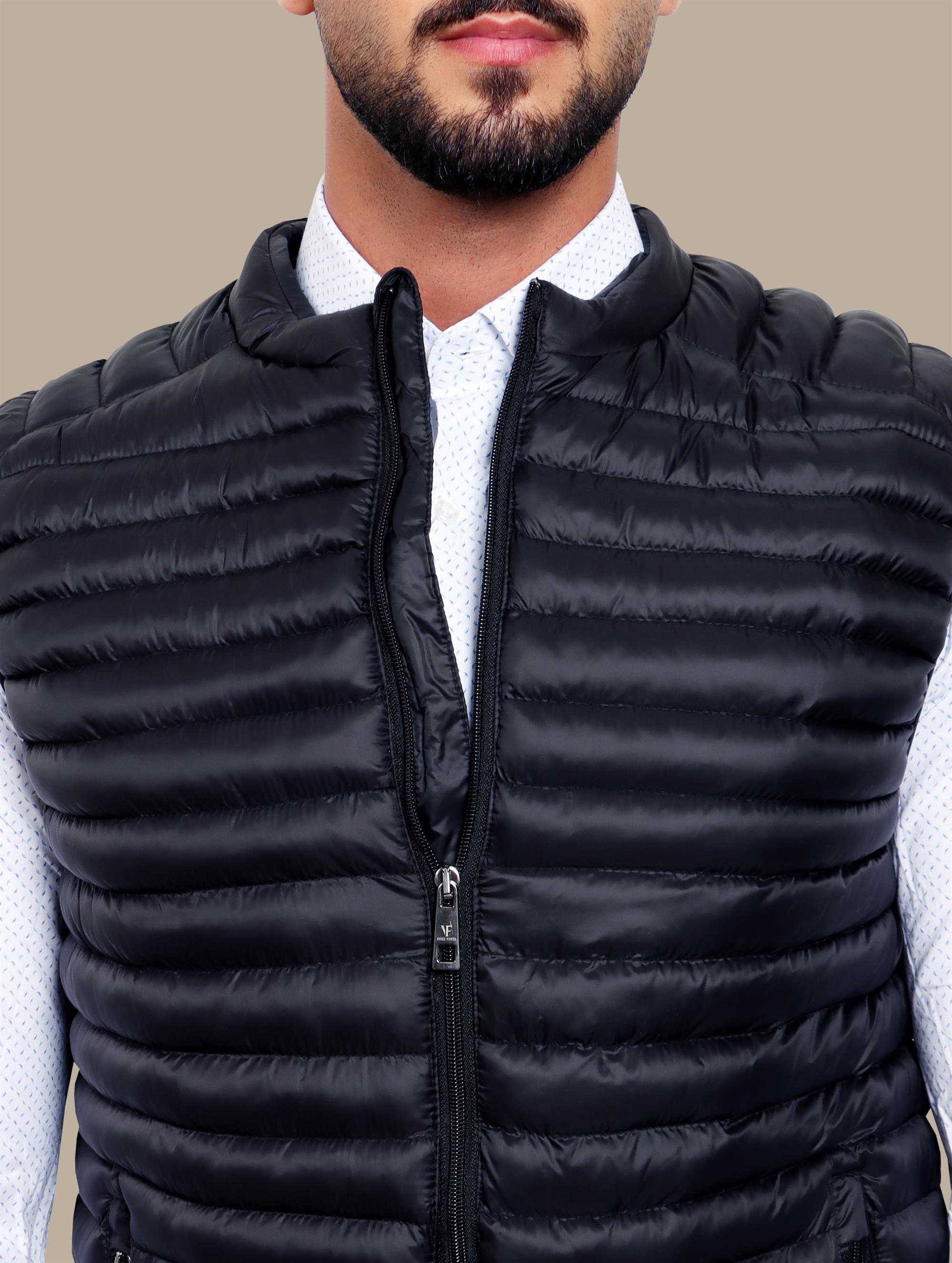 Nocturnal Trek: Black Padded Puffer Vest for Urban Explorations