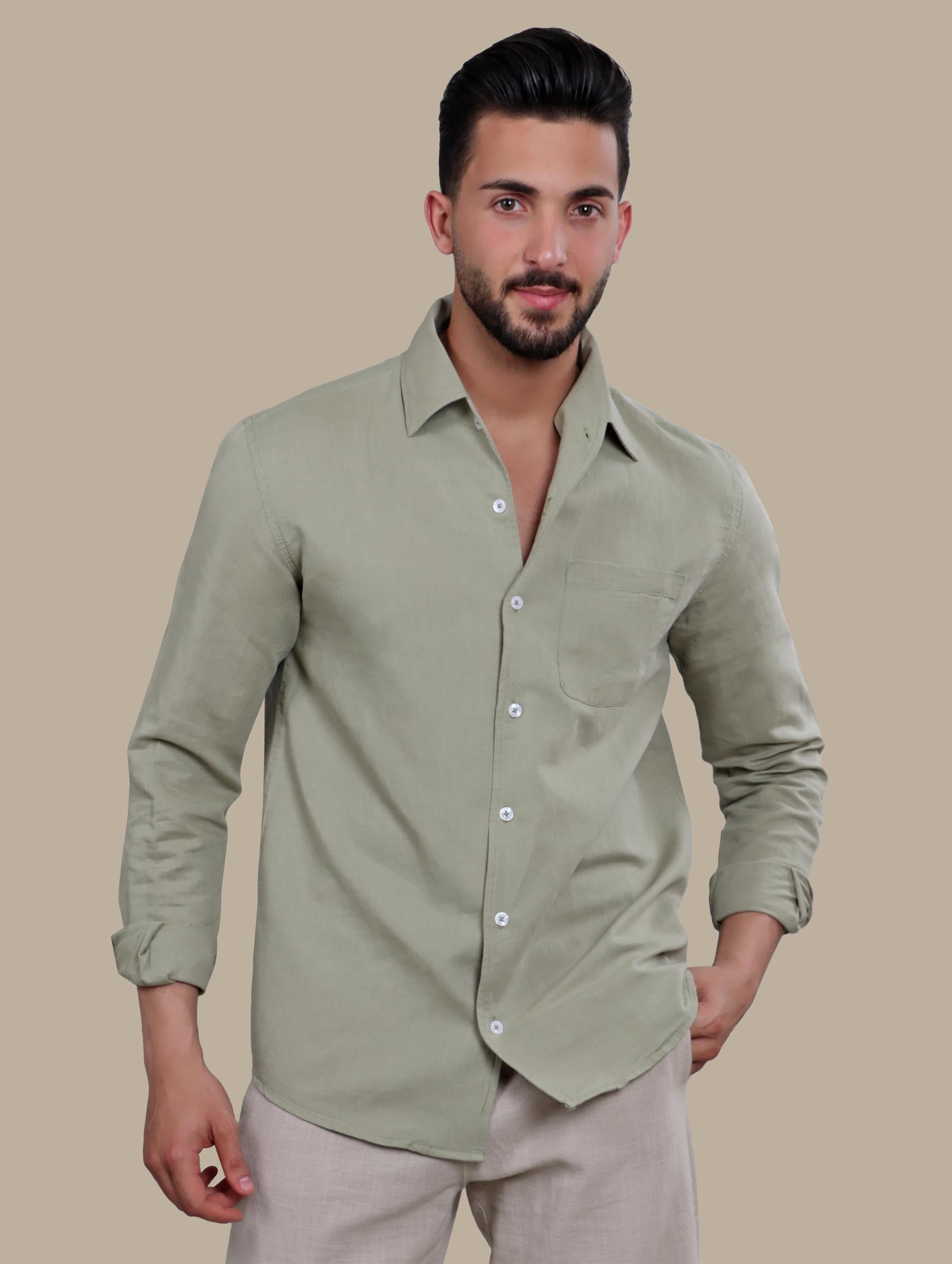 Shirt Linen With Patch Pocket | Olive