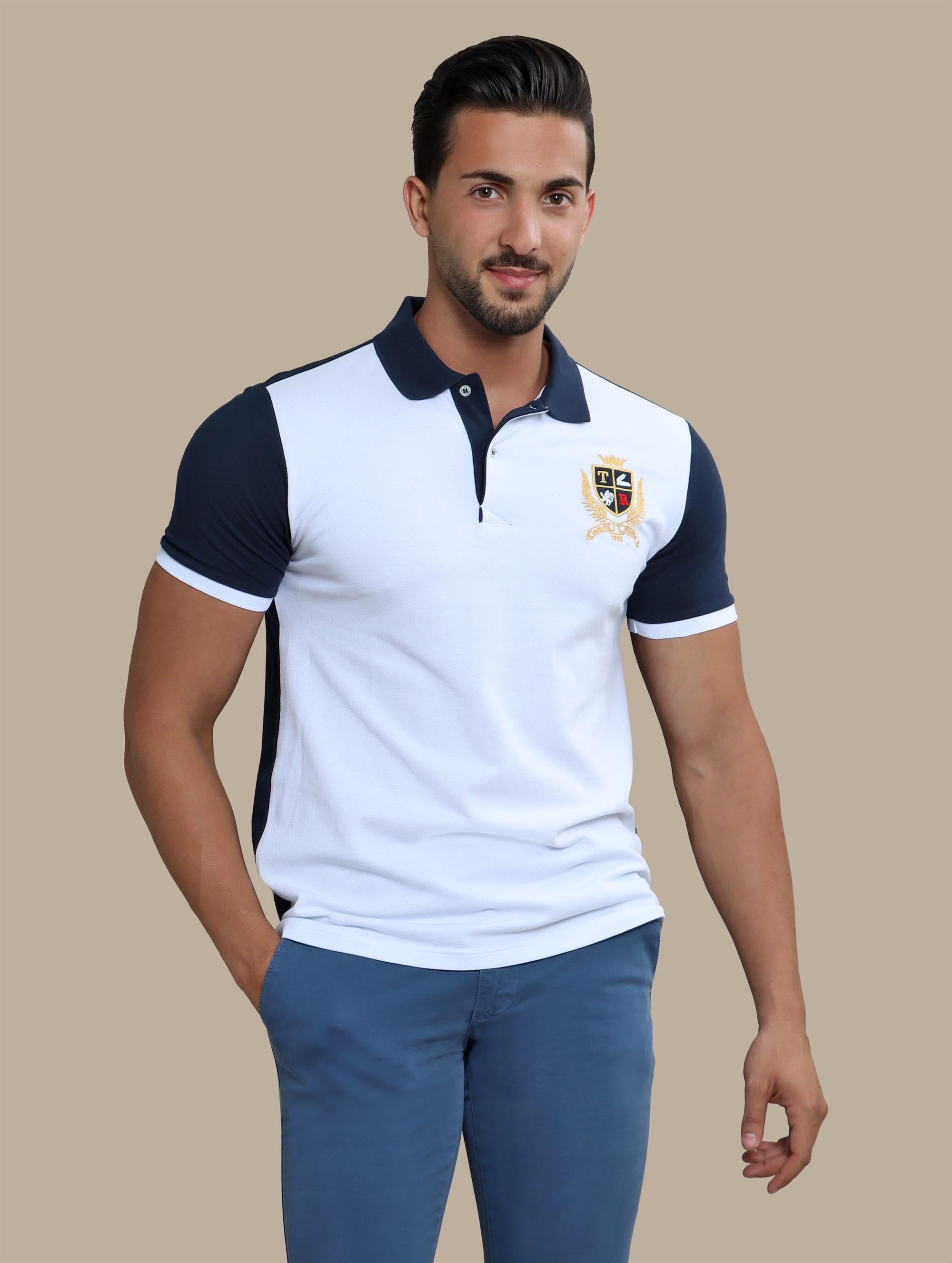 White Polo with Patch Piping: Stylish Detail