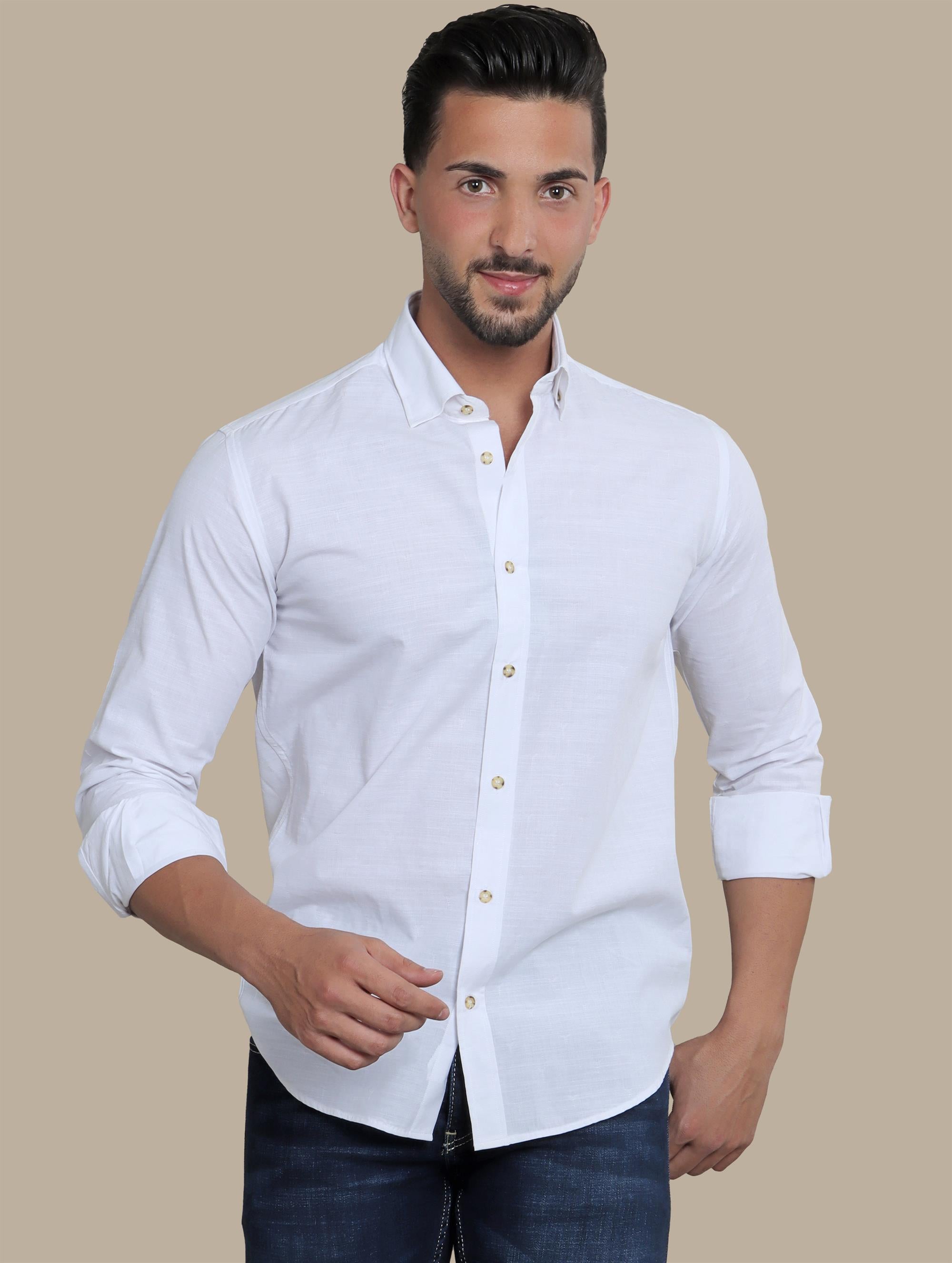 White Linen Eiffel Regular Shirt: Crisp & Classic