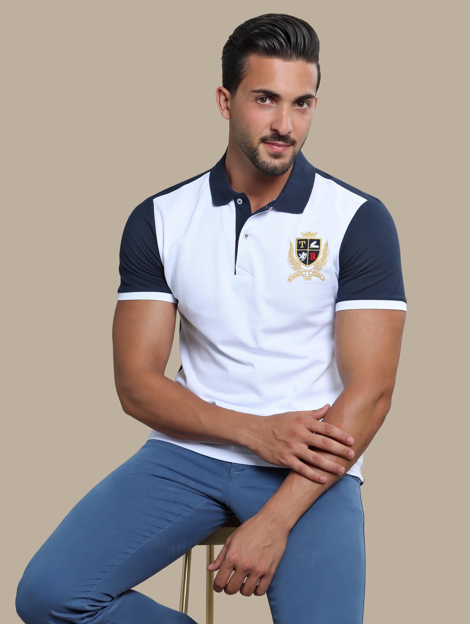 White Polo with Patch Piping: Stylish Detail