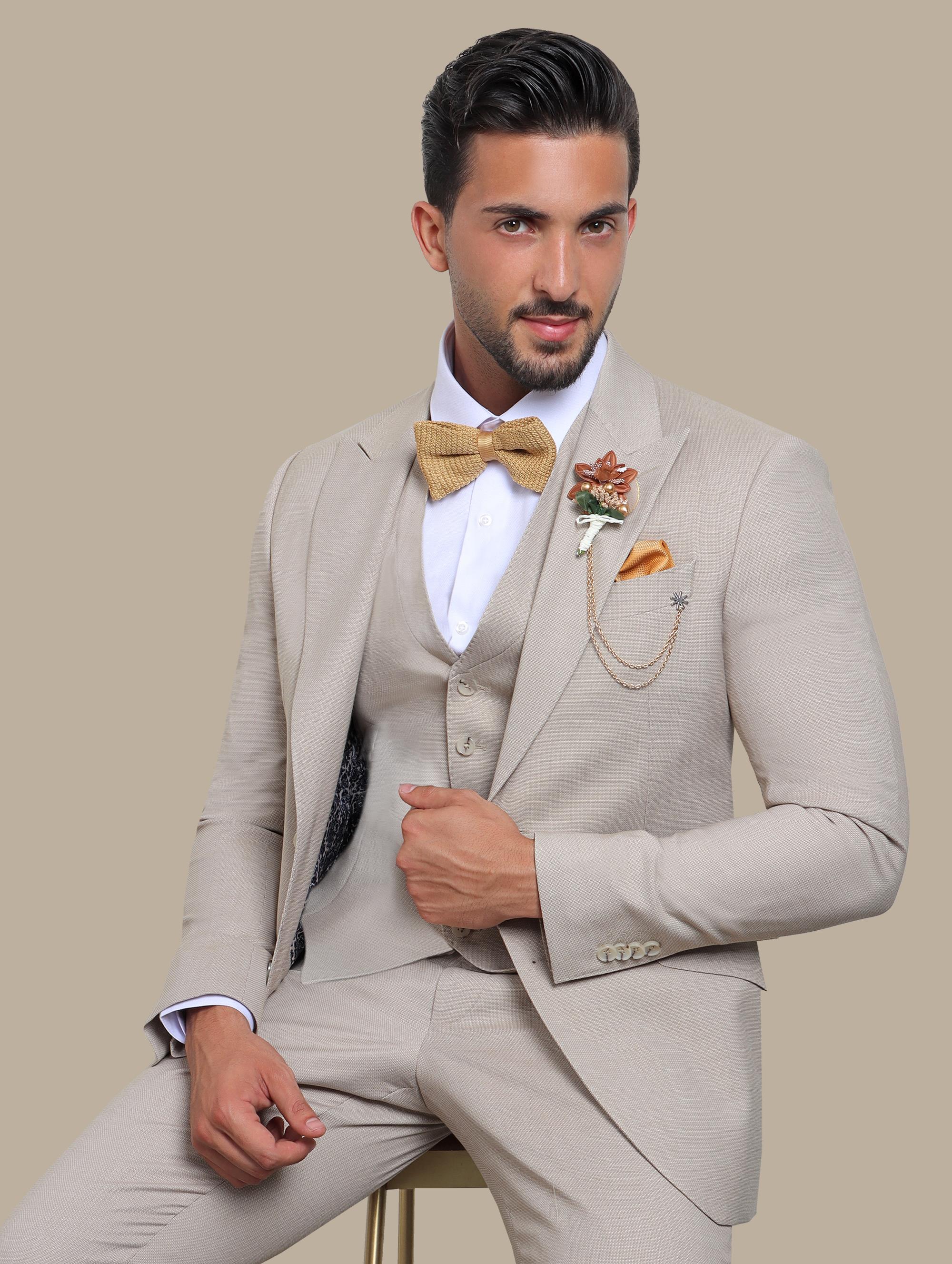 Suit Structured 3 Flap Pockets 3 Pcs | Beige