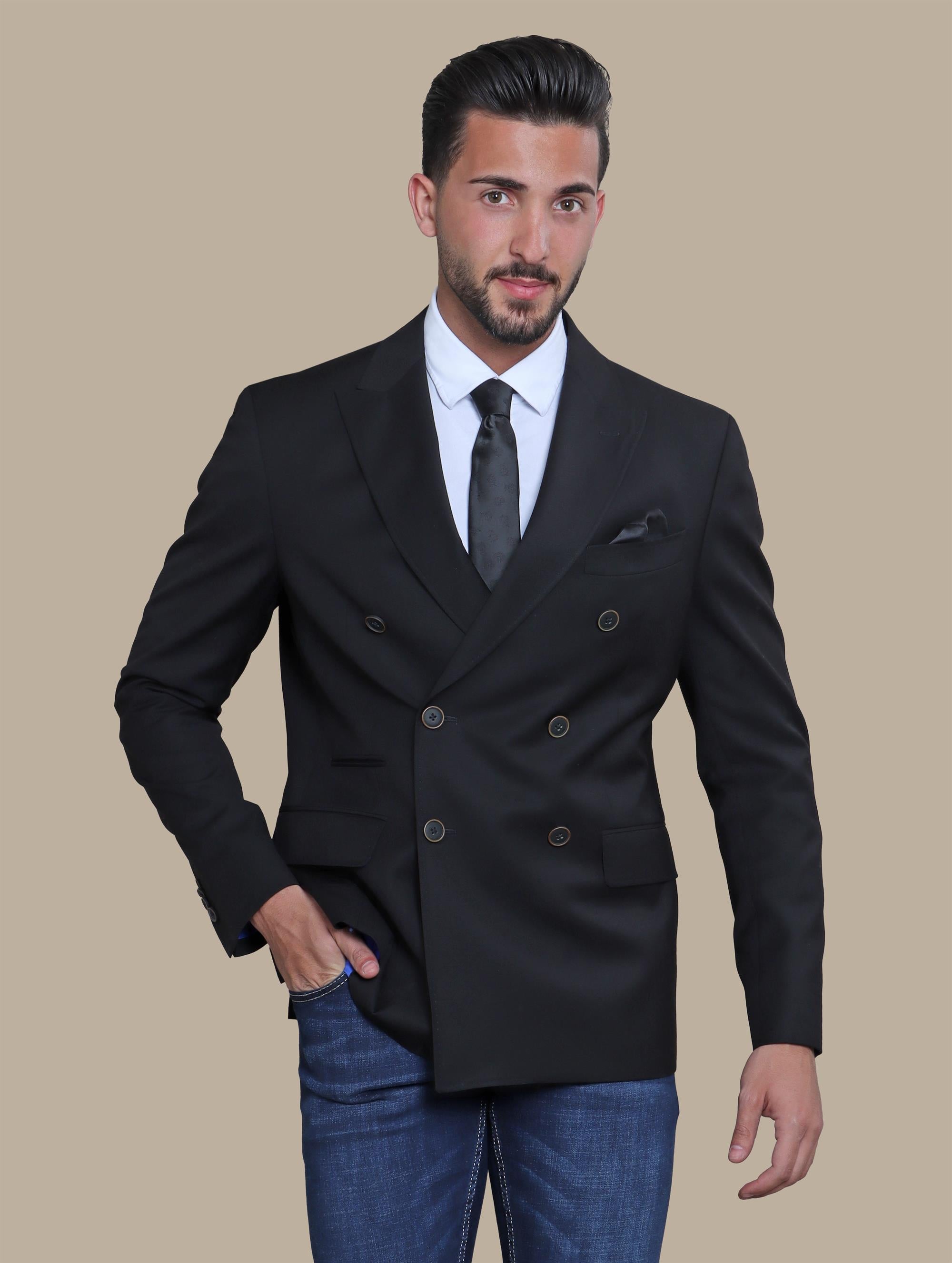 Black Double-Breasted Basic Blazer