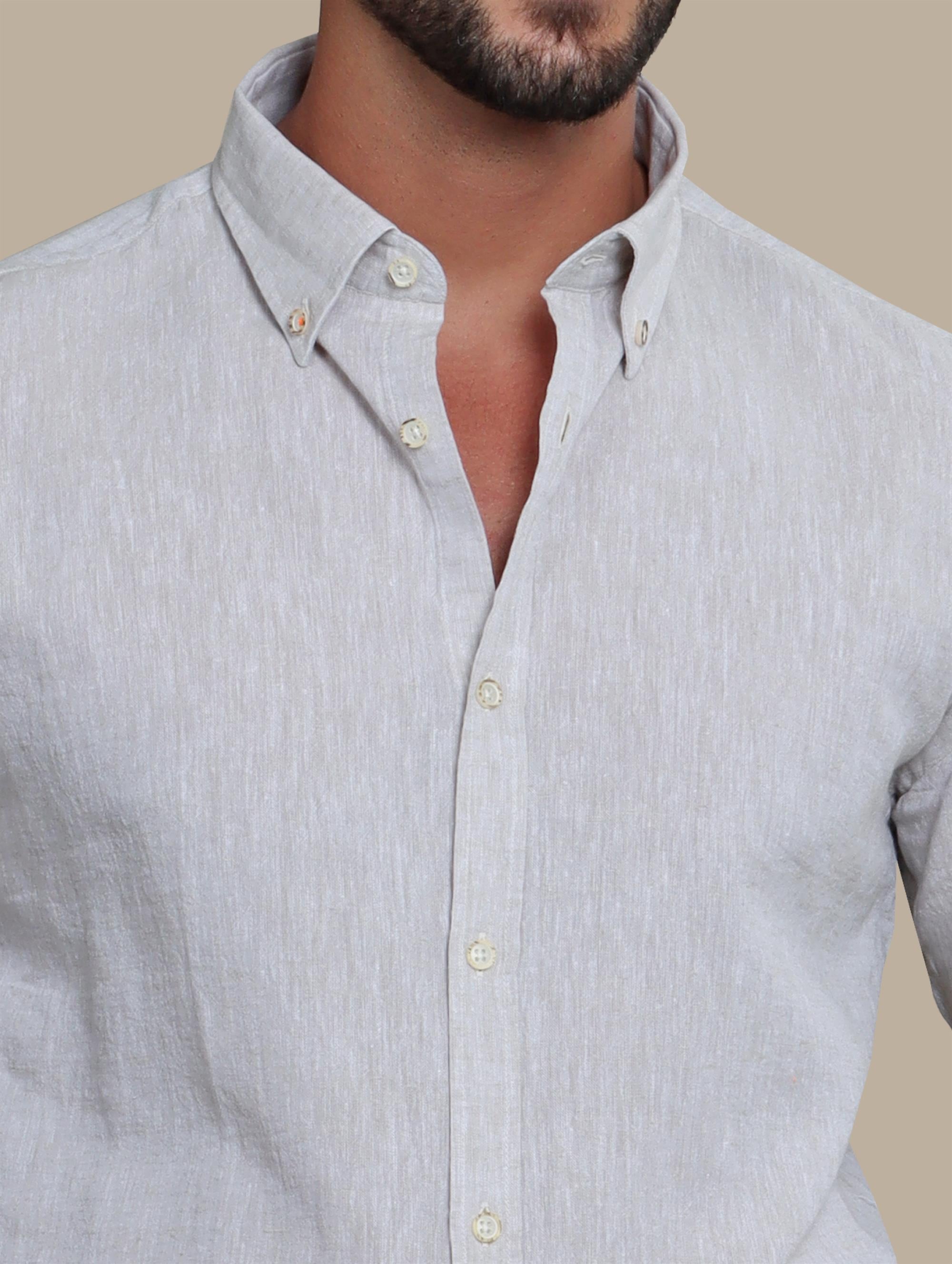 Beige Linen Collar Shirt