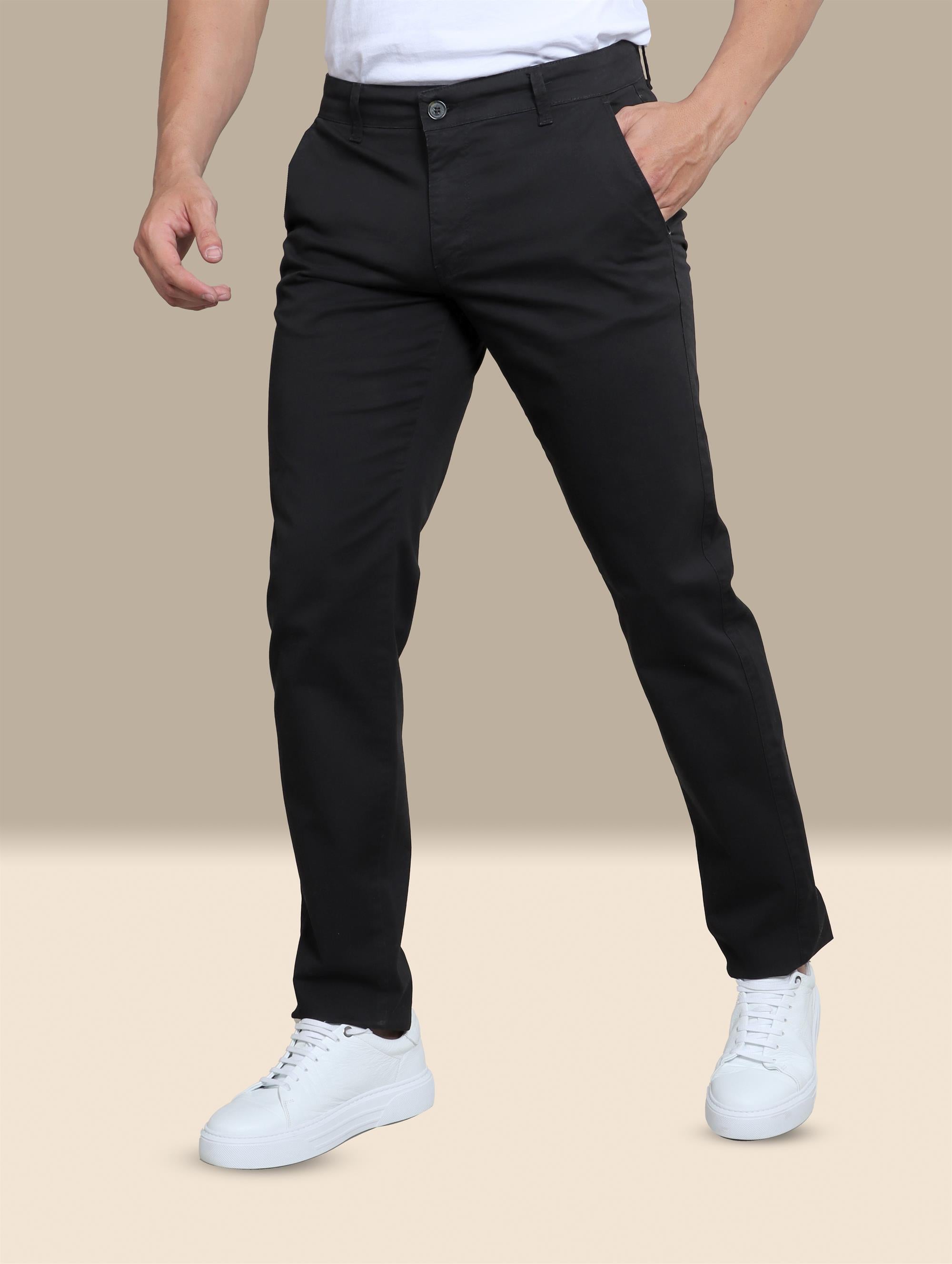 Black Regular Fit Plain Chinos