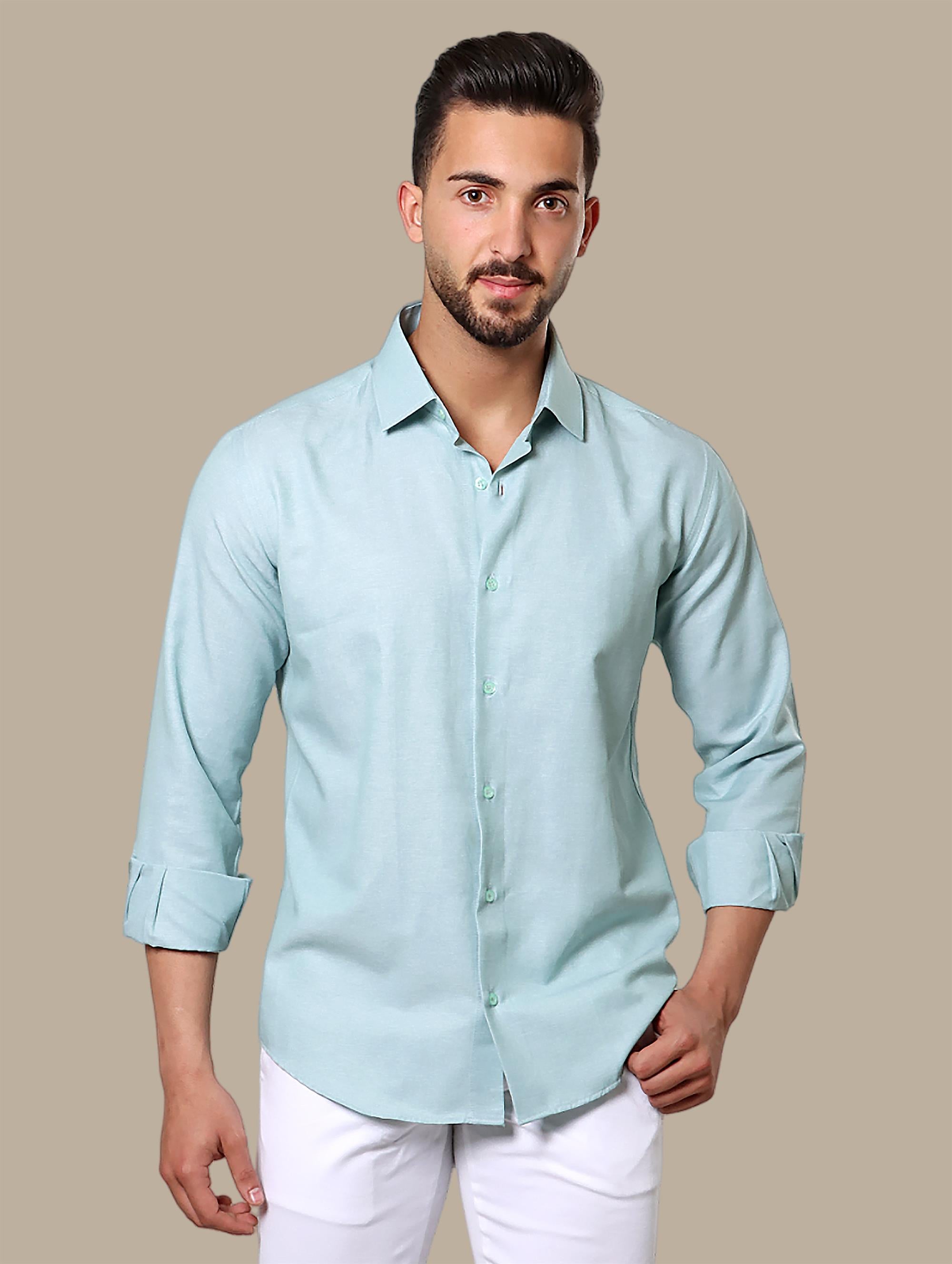 Green Chambray Slim Fit Shirt