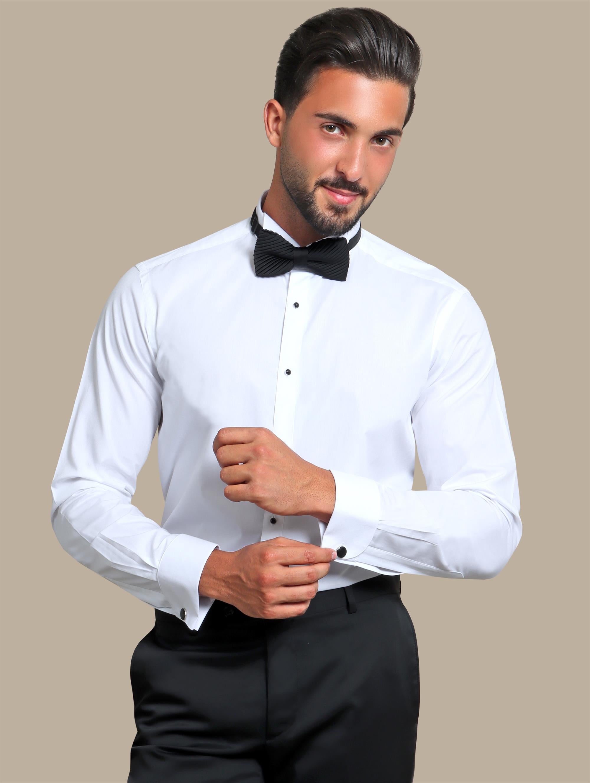 Shirt Tuxedo Black Button | White