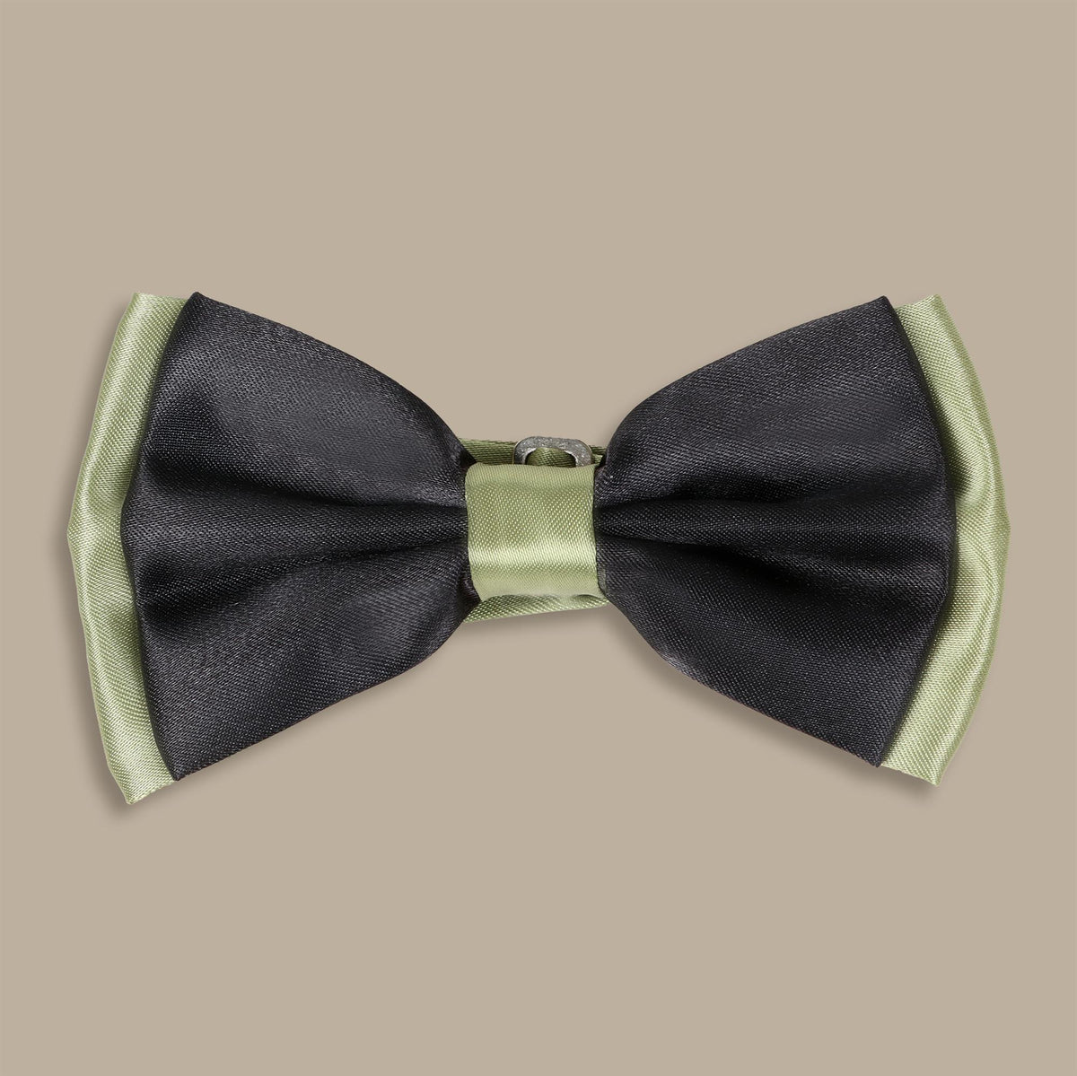 Olive and Black Satin Plain Double Bowtie