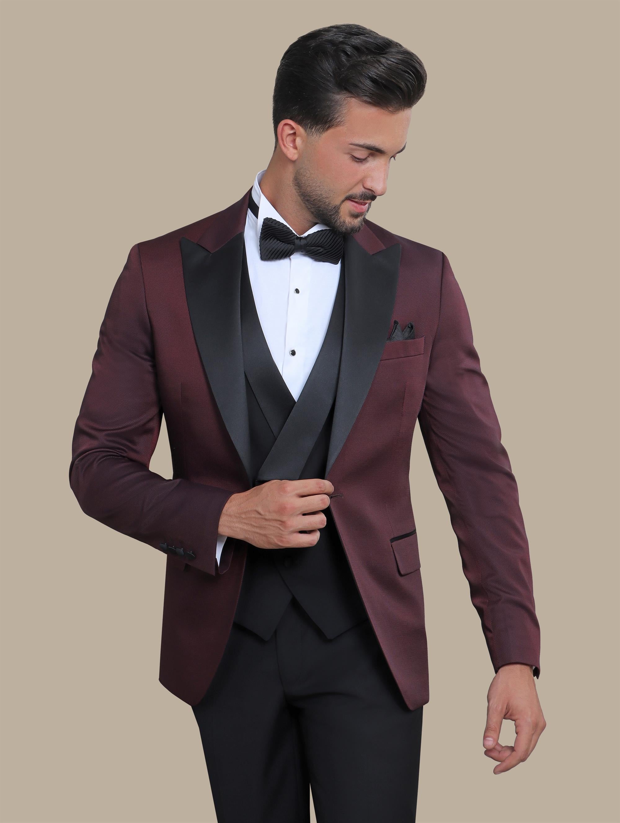 Burgundy Peak Lapel Tuxedo Suit – 3 Pieces