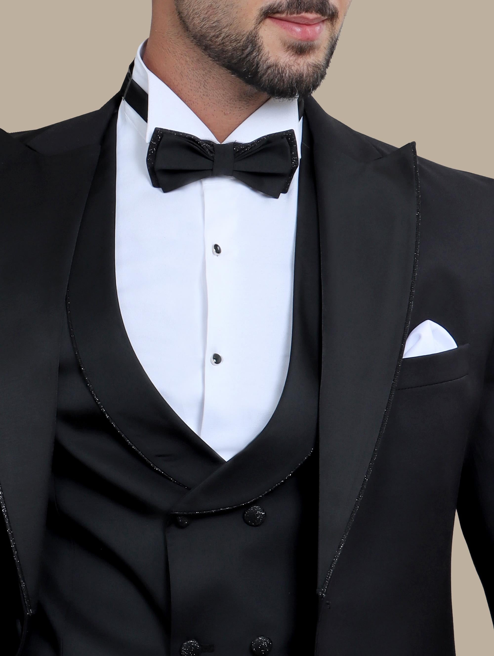 Black Tuxedo with Glitter Piping - 4 Piece Set