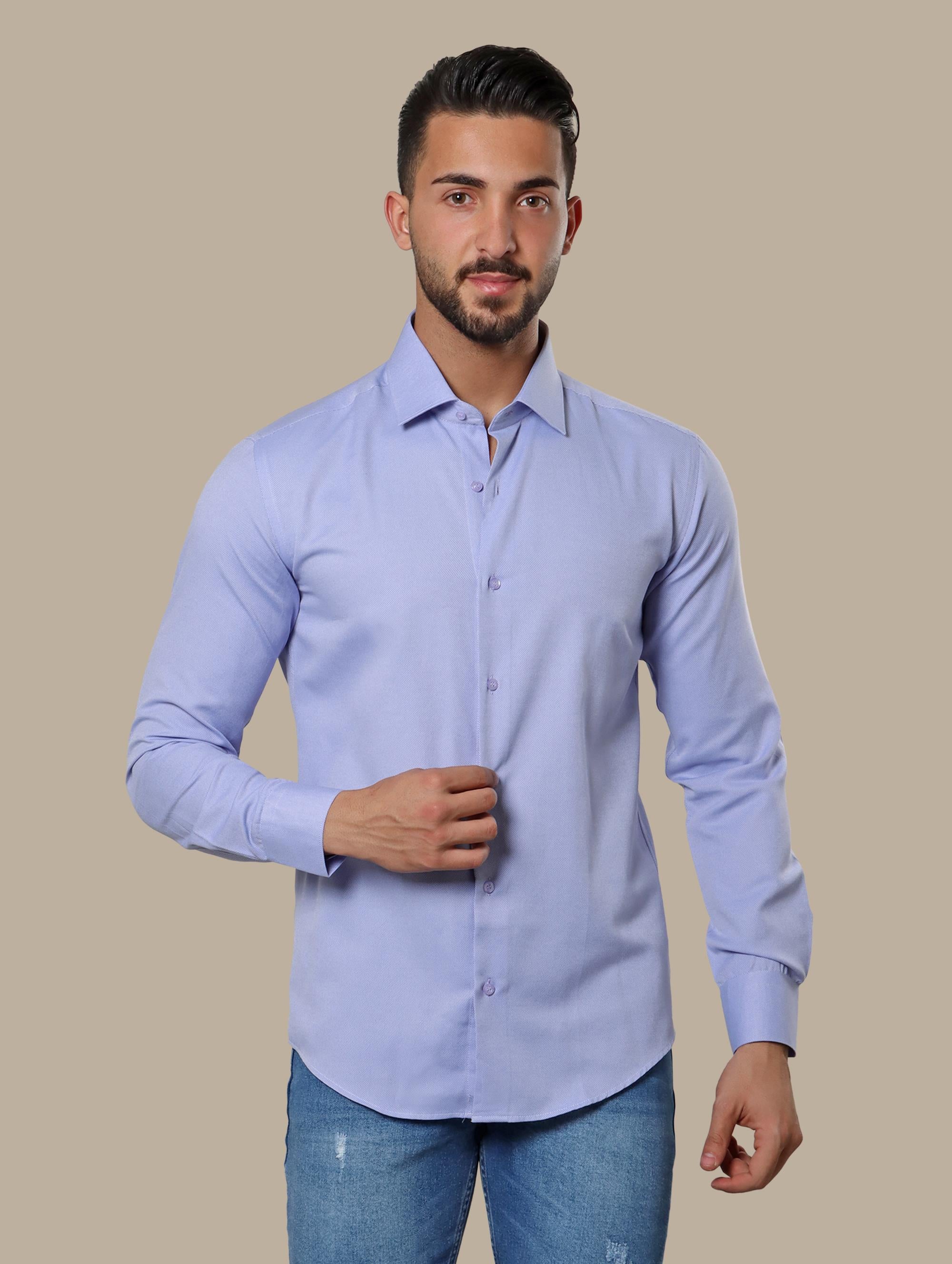 Regal Elegance: Purple Chambray Slim Fit Shirt for Distinctive Style