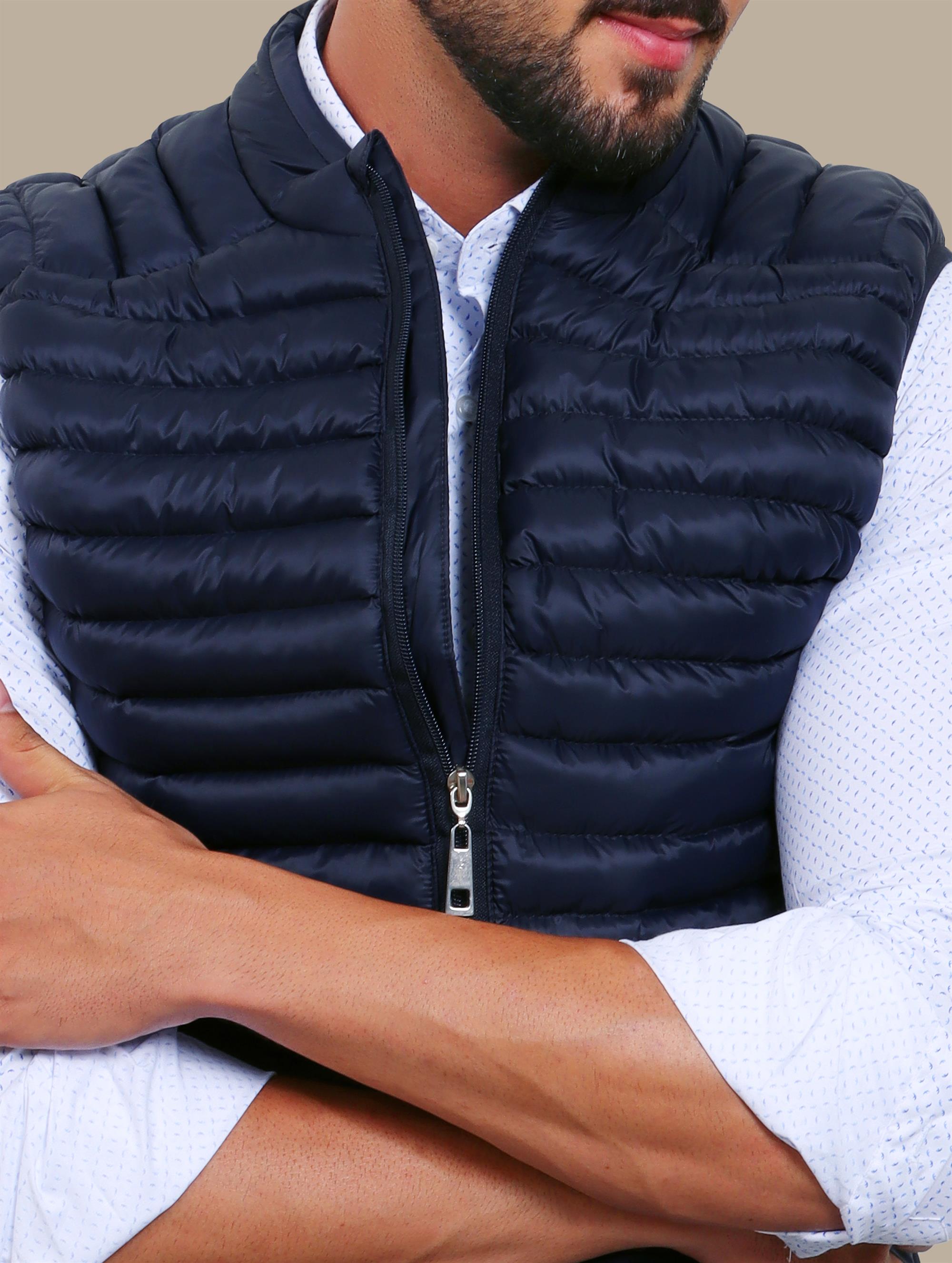 Midnight Luxe: Navy Padded Puffer Vest for Sleek Comfort