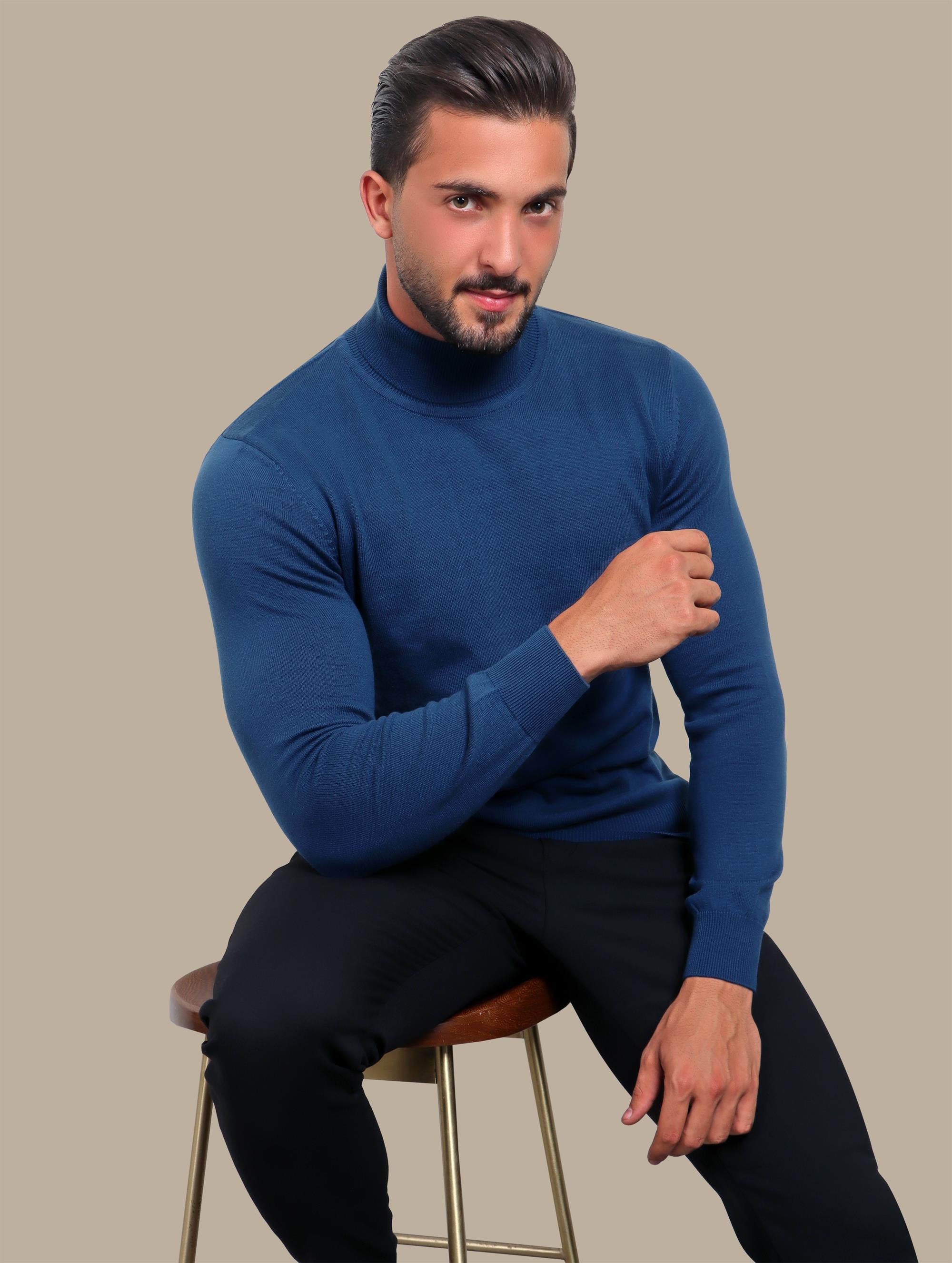 Petrol Turtle Neck Basic Sweater