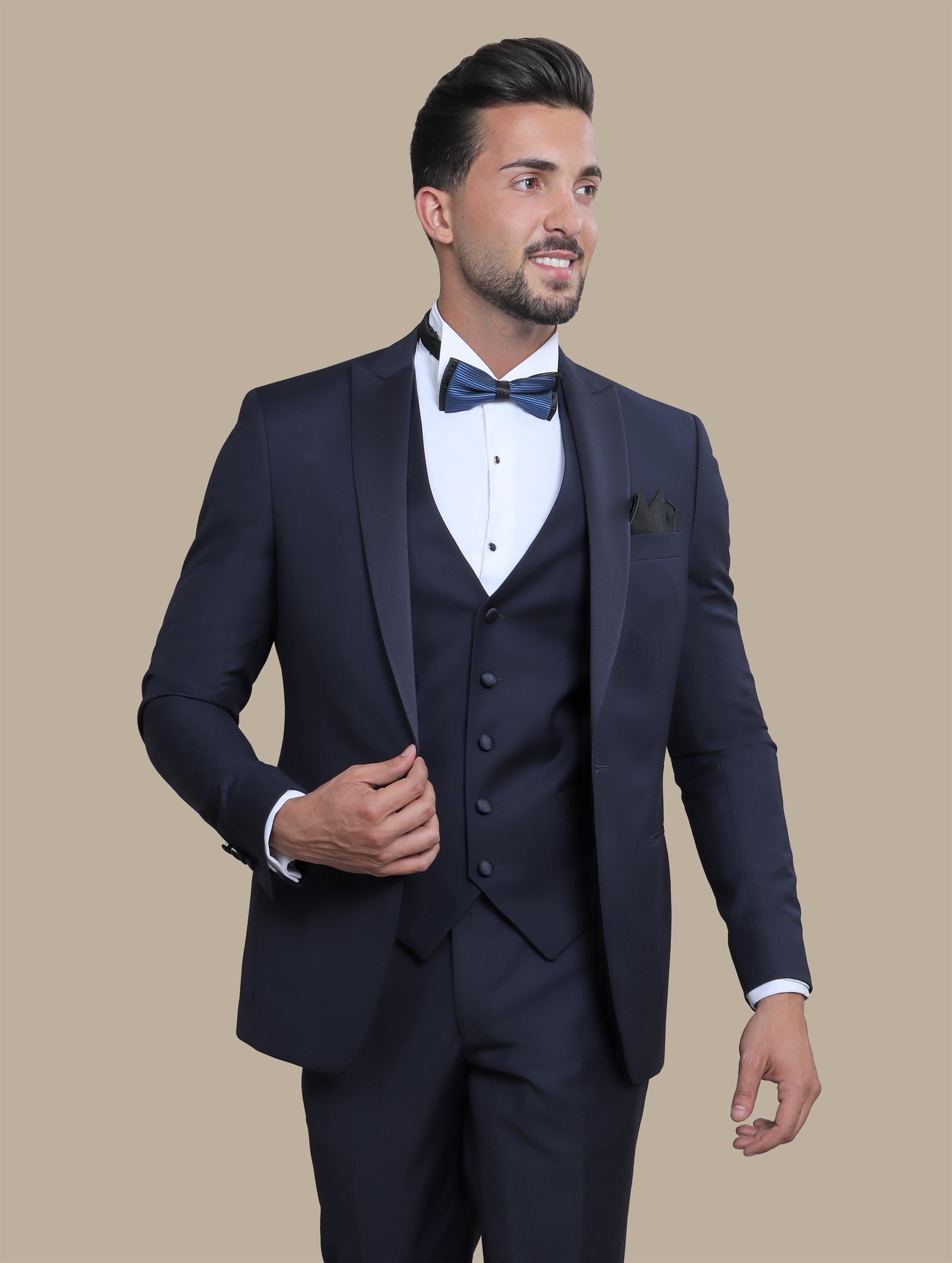 Navy 3-Piece Plain Peak Lapel Tuxedo