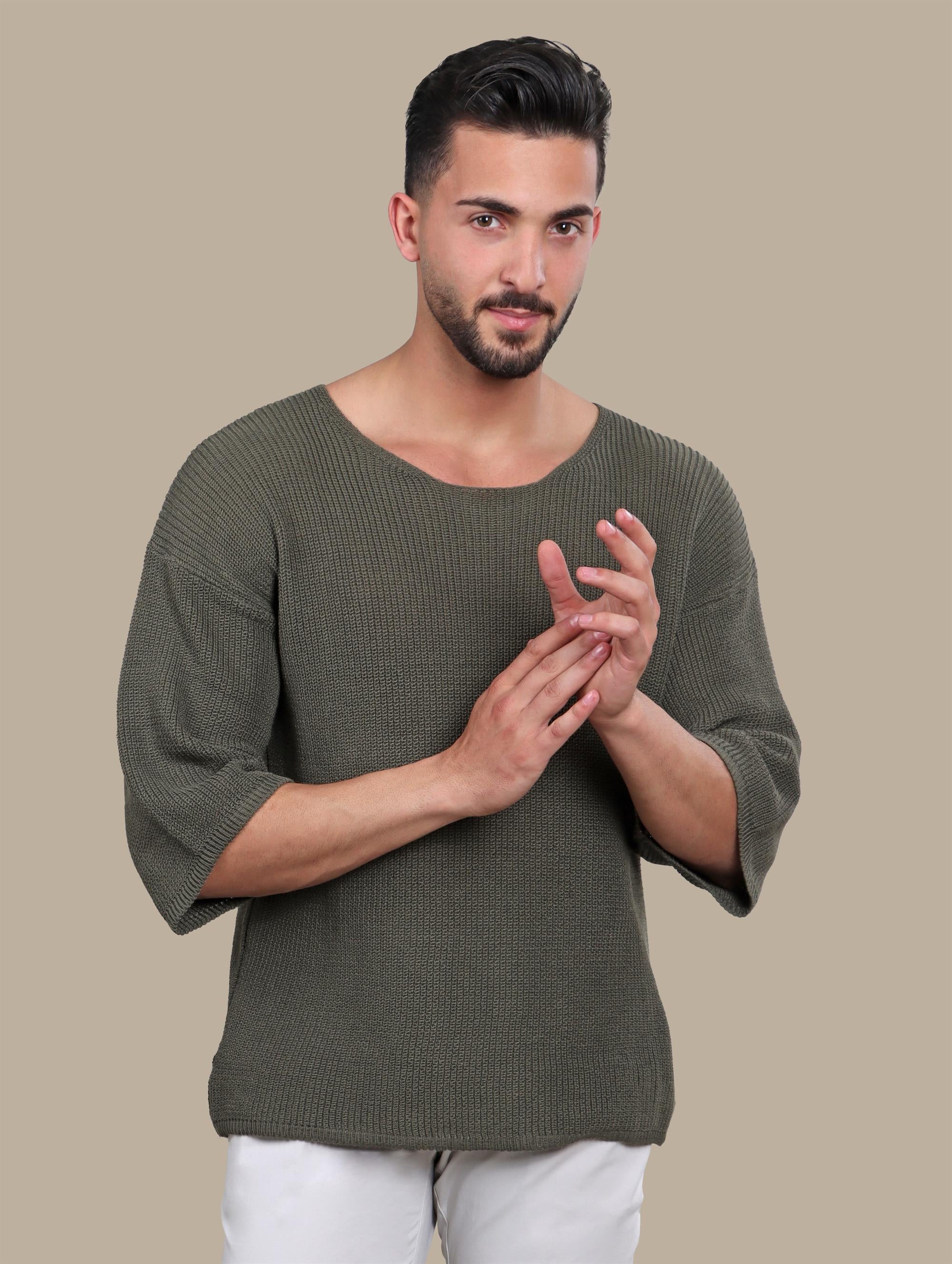 T-Shirt oversized 3/4 Knitted | Khaki