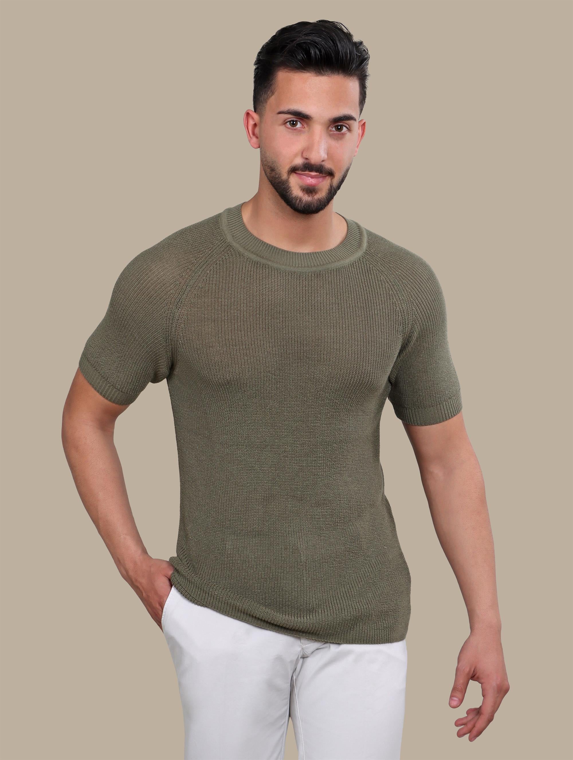 T-shirt Round Neck Knitted | Khaki