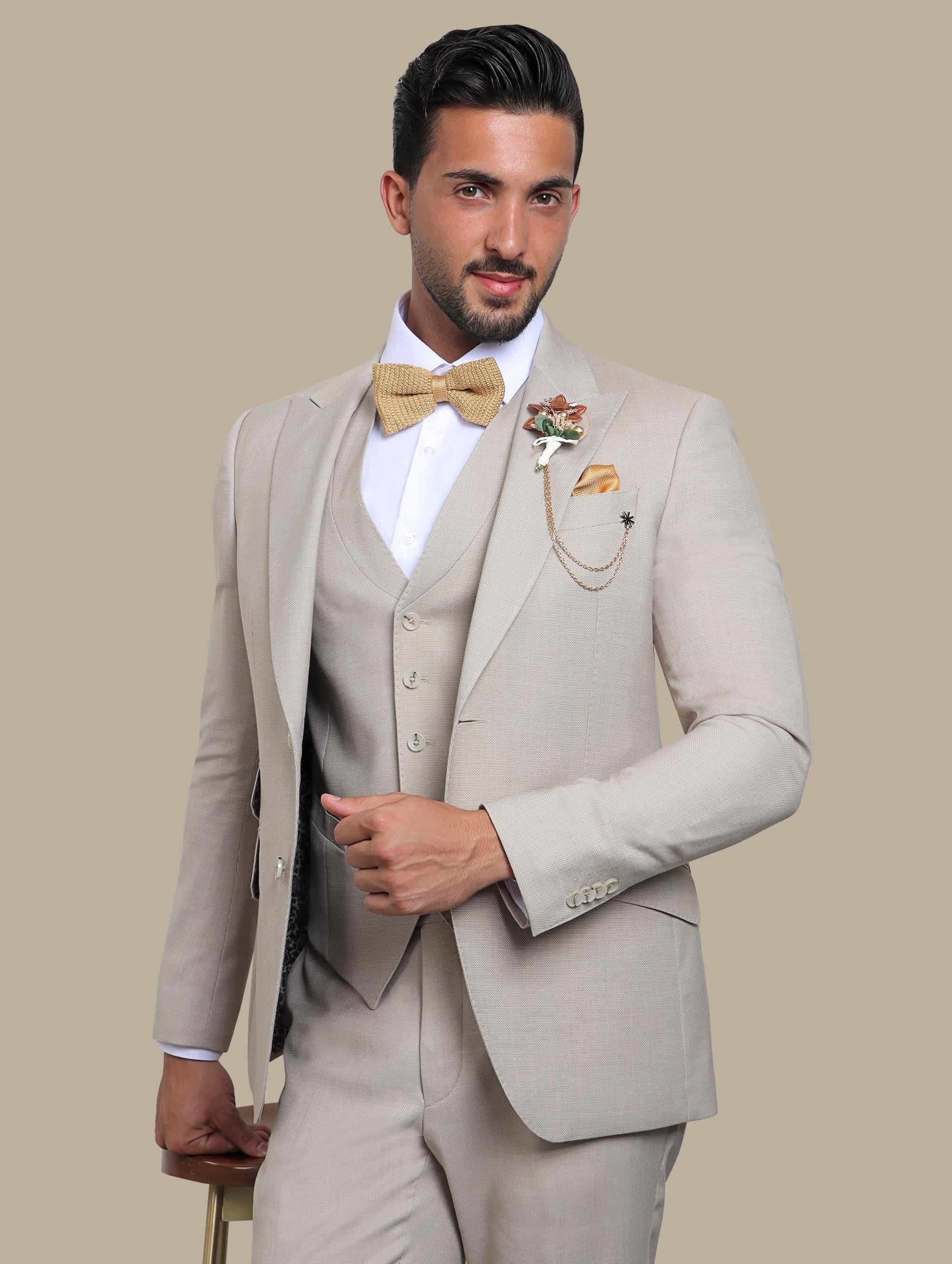 Suit Structured 3 Flap Pockets 3 Pcs | Beige