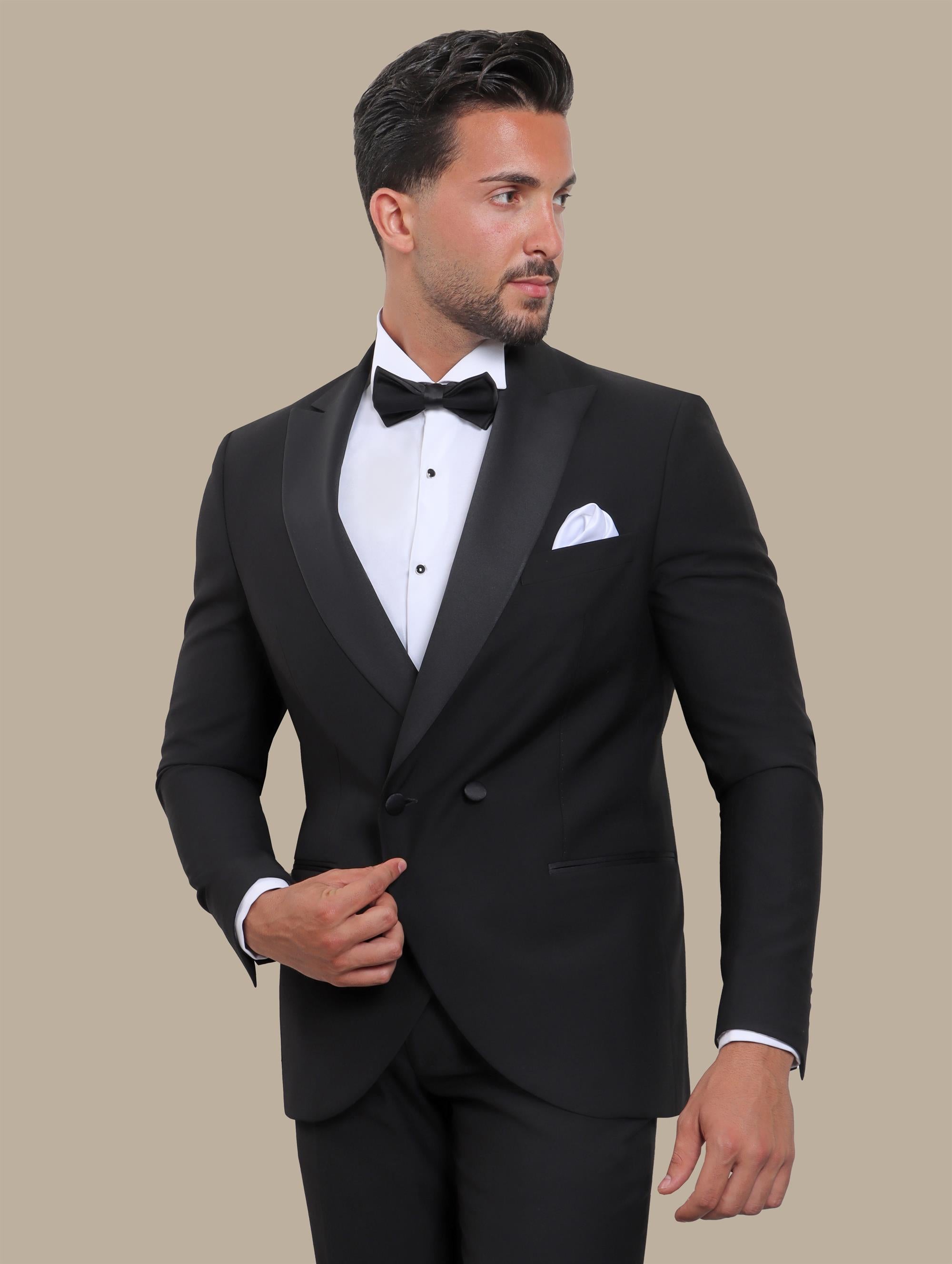 Black Double-Breasted Tuxedo with Peak Lapel - Two Button Classic