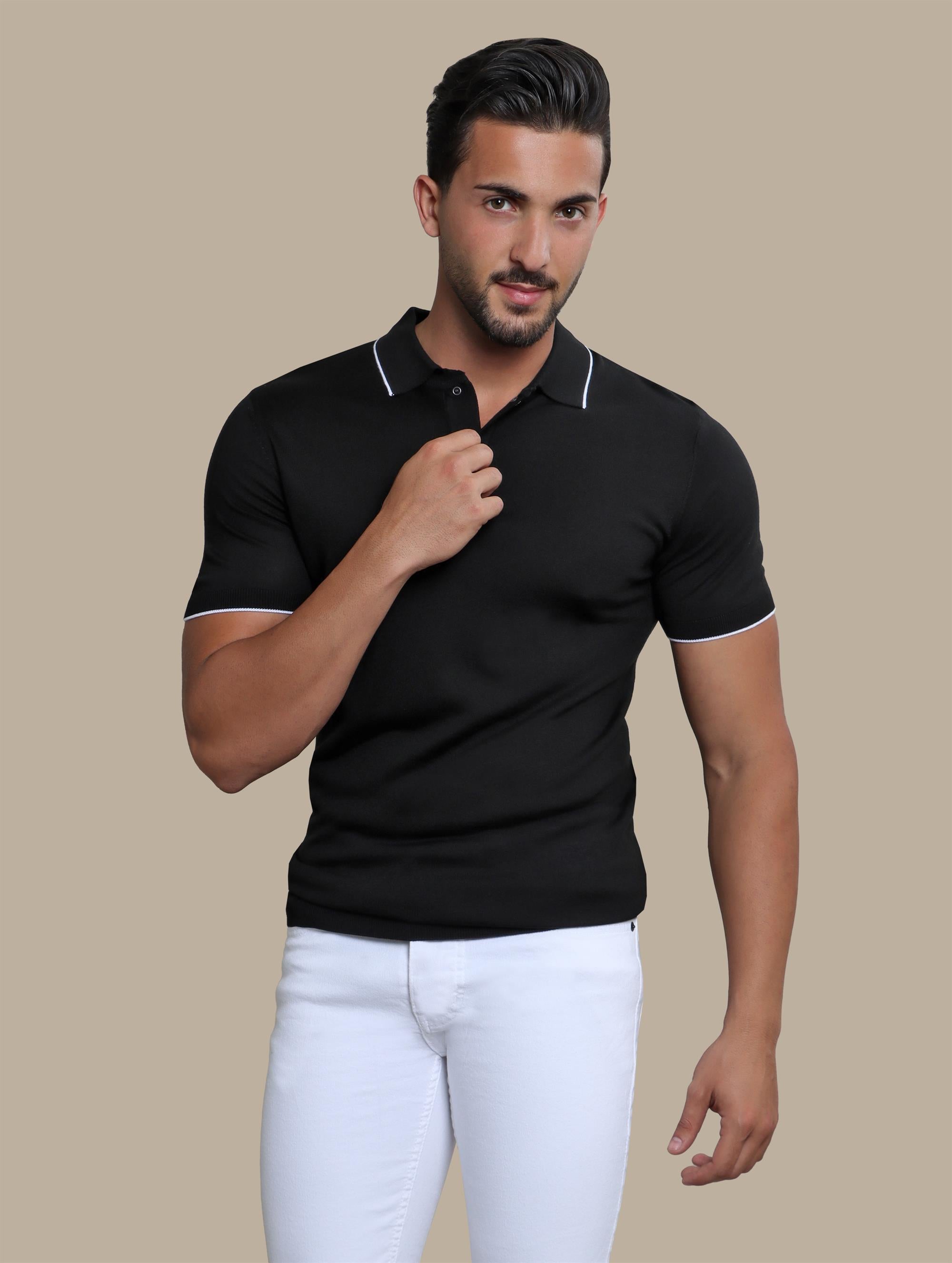 Black Polo: Mercerized Piping