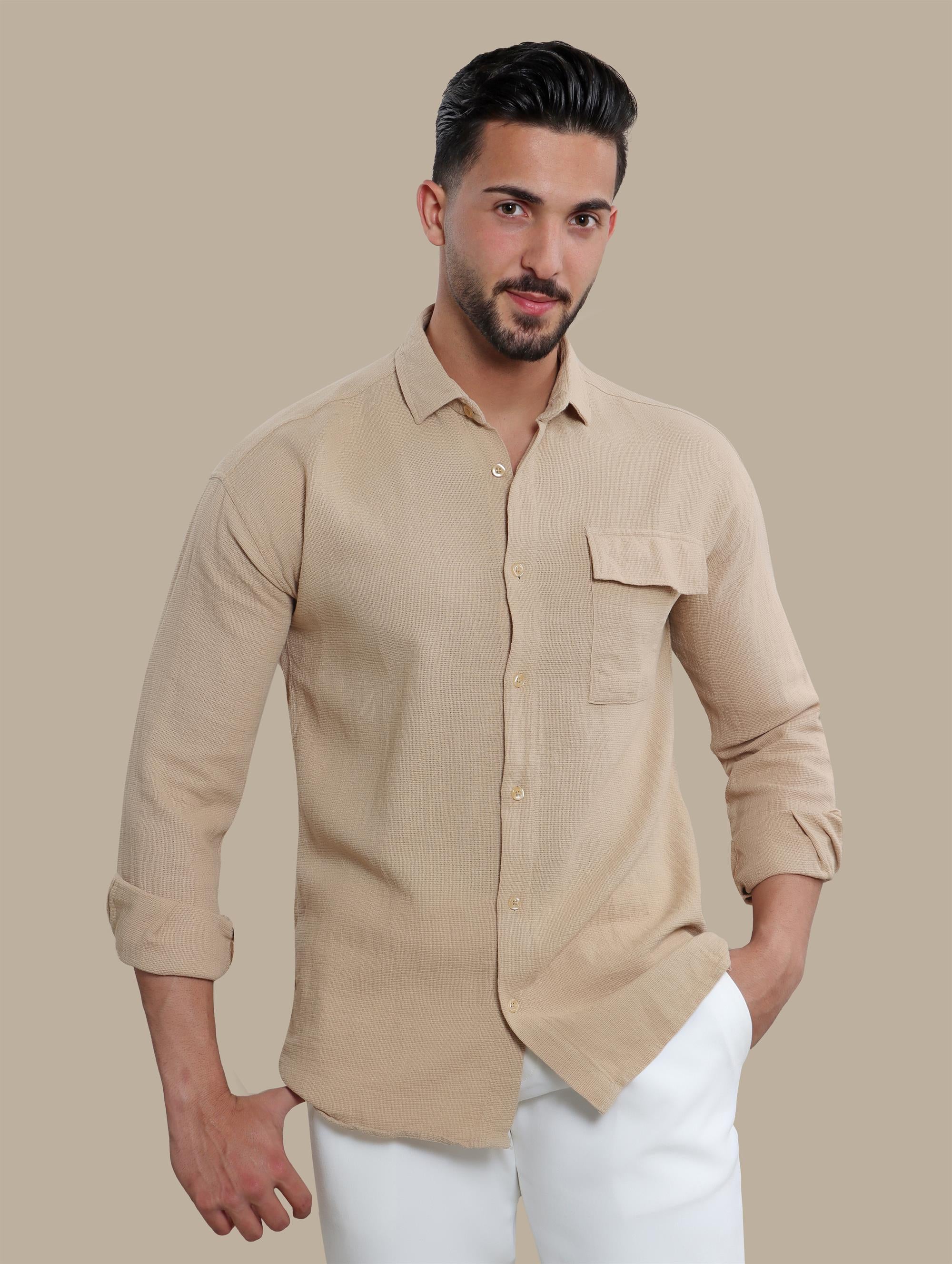 Shirt Canvas 1 Pocket Long Sleeve | Camel