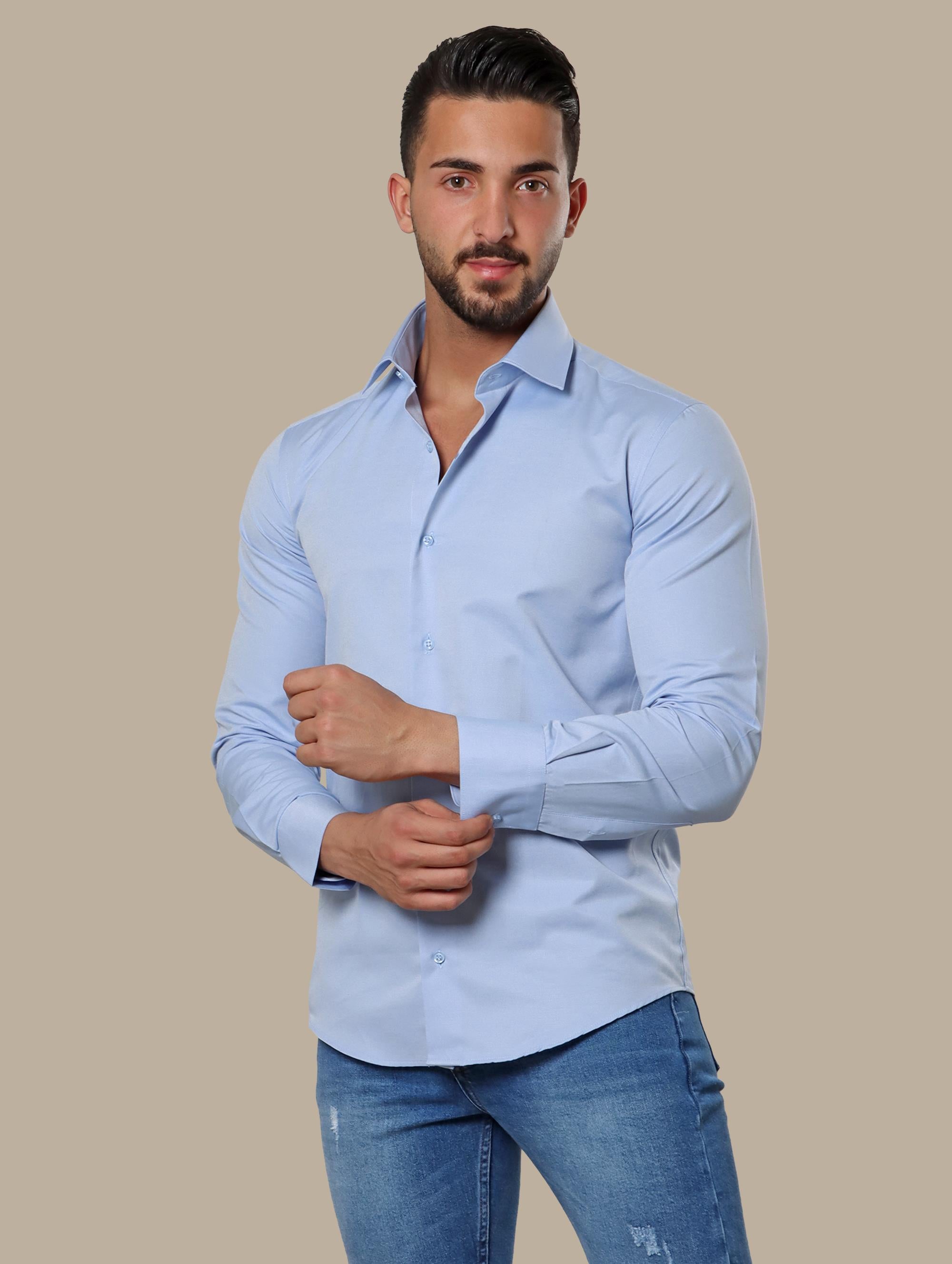 Blue Horizon: Chambray Slim Fit Shirt for Effortless Elegance